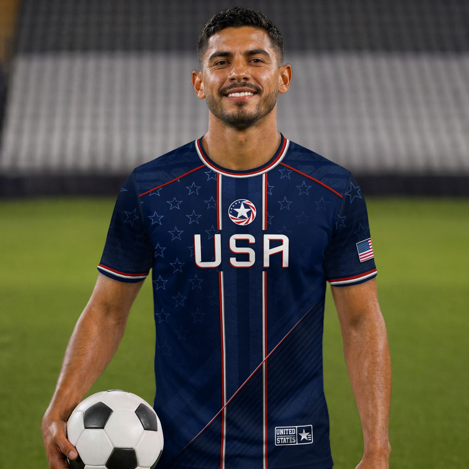 Navy USA Soccer Jersey American Flag Eagle Design Patriot Soccer Shirt for Men Women