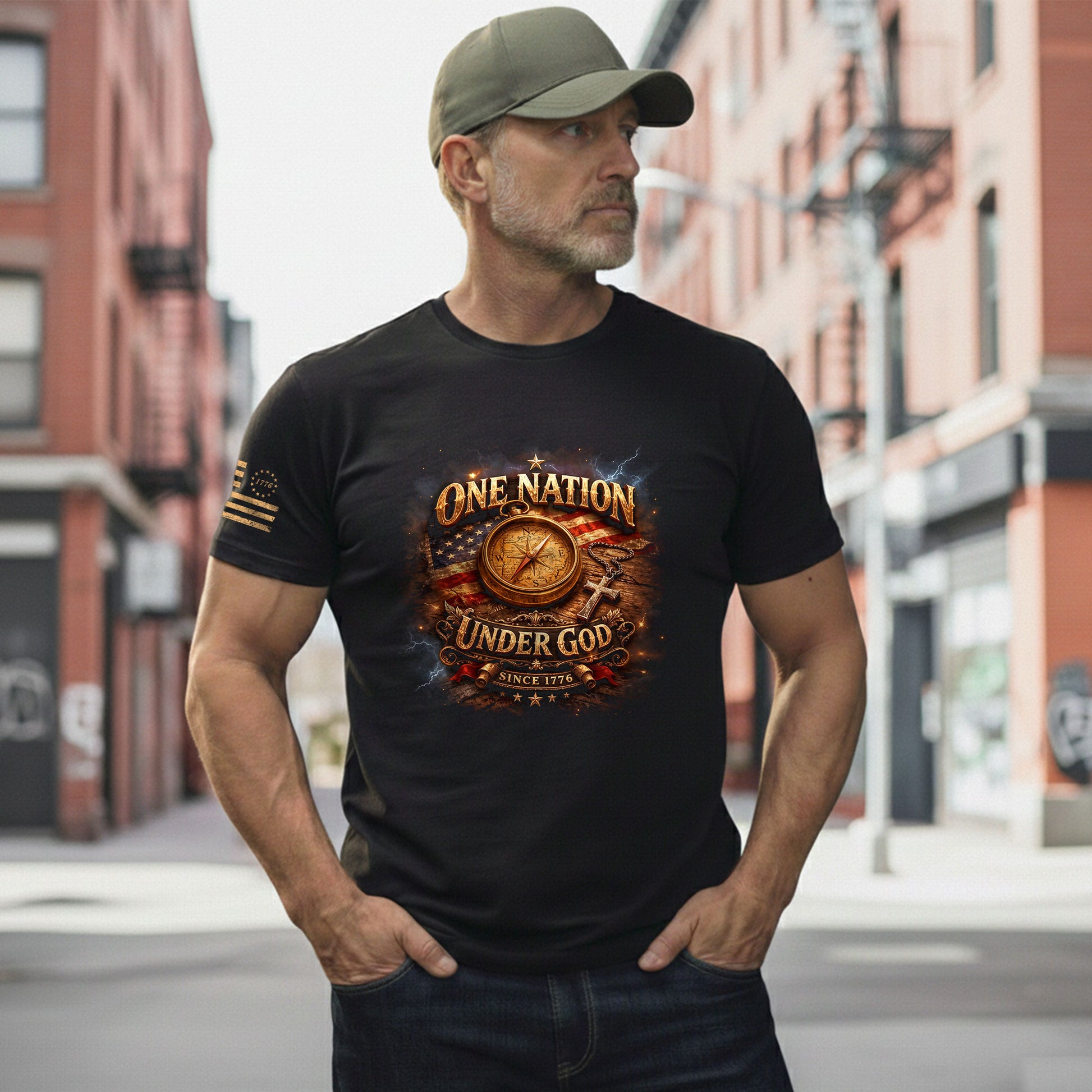 250 Years Anniversary 1776-2026 Christian Patriotic T-Shirt – Compass & Cross One Nation Under God Bible Bootleg Graphic Shirt - Rust Field Wear