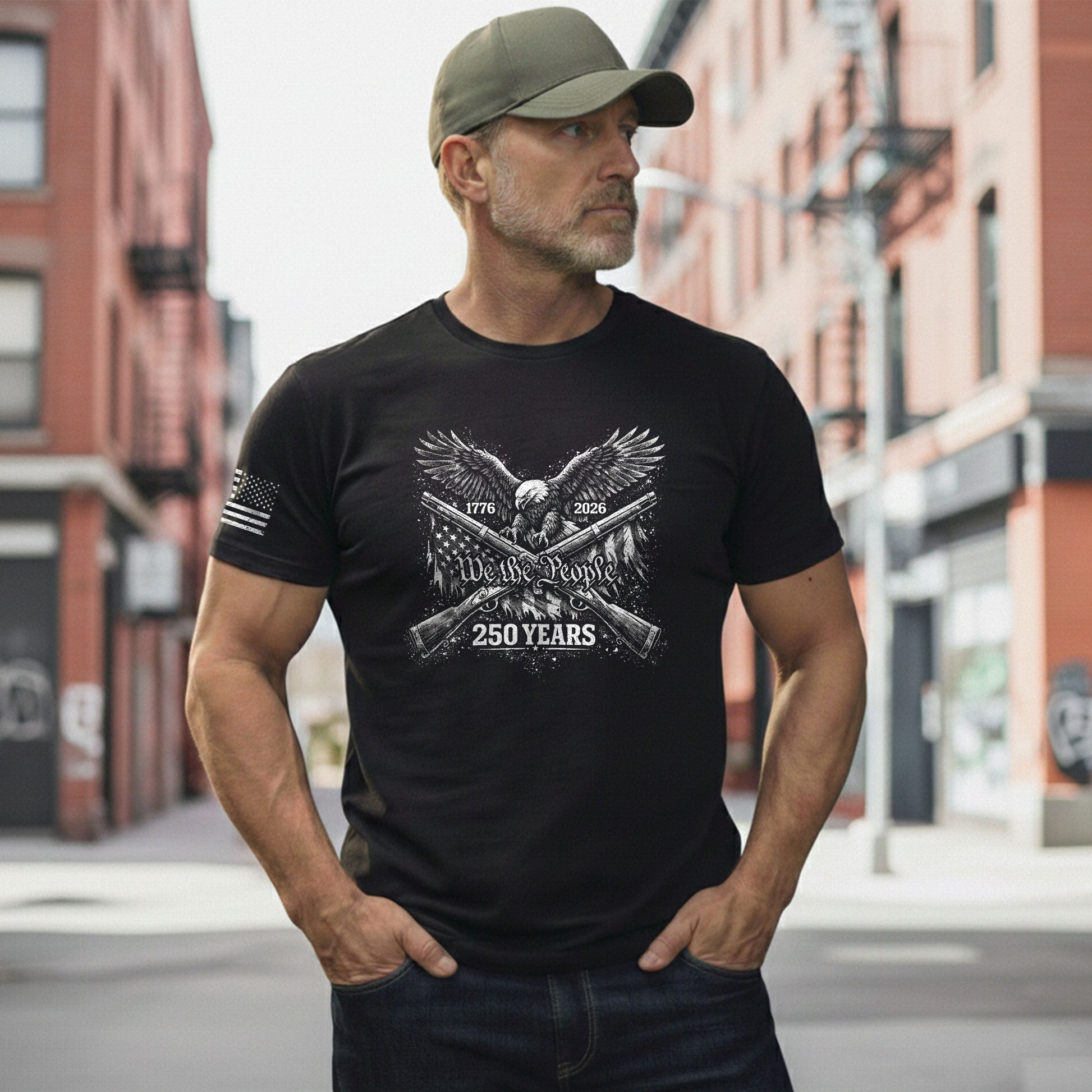 America 250th Anniversary T-Shirt 1776-2026 – We The People Eagle & Crossed Rifles Tee - Rust Field Wear