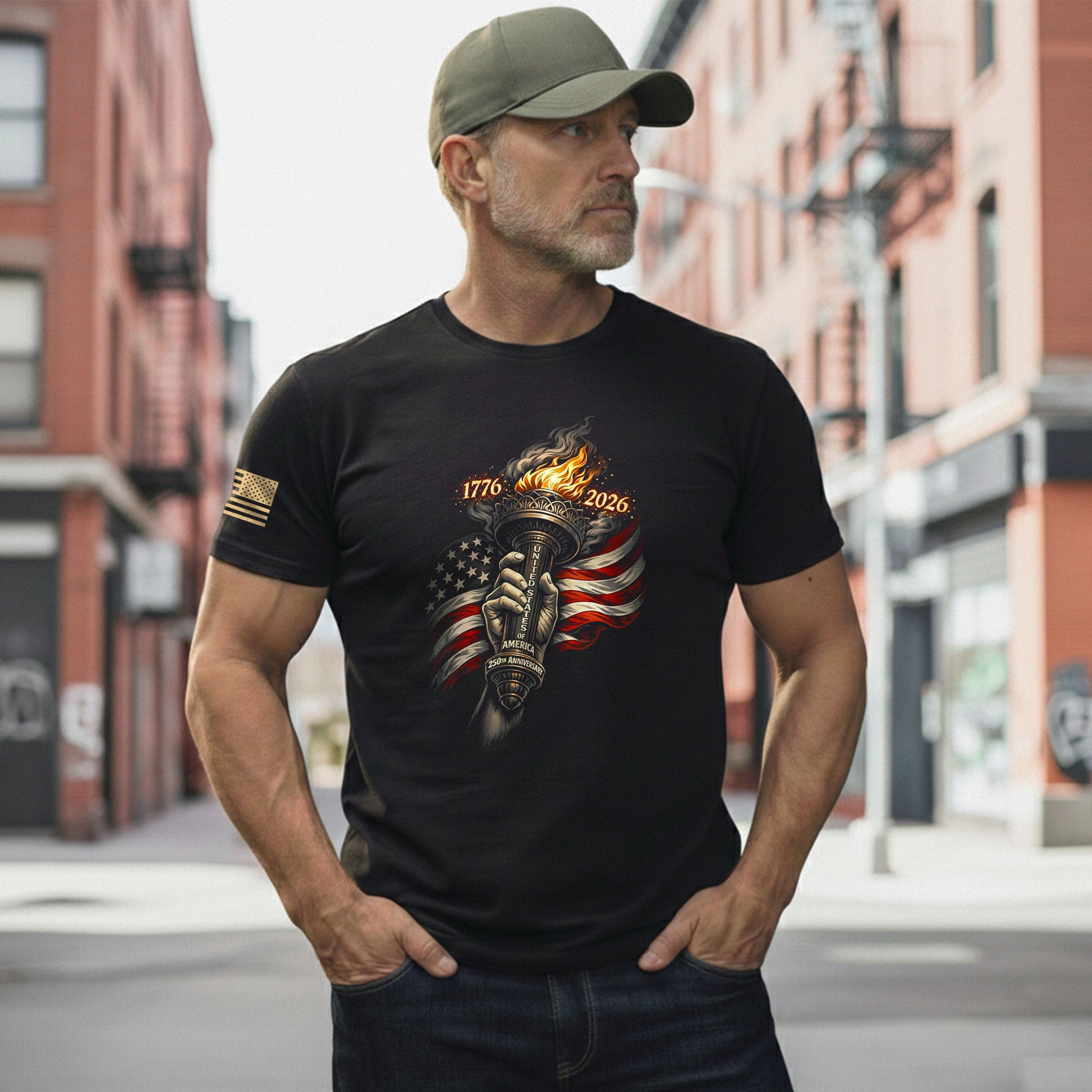 1776-2026 250th Anniversary Patriotic T-Shirt – Statue of Liberty Torch & USA Flag Freedom Tee - Rust Field Wear