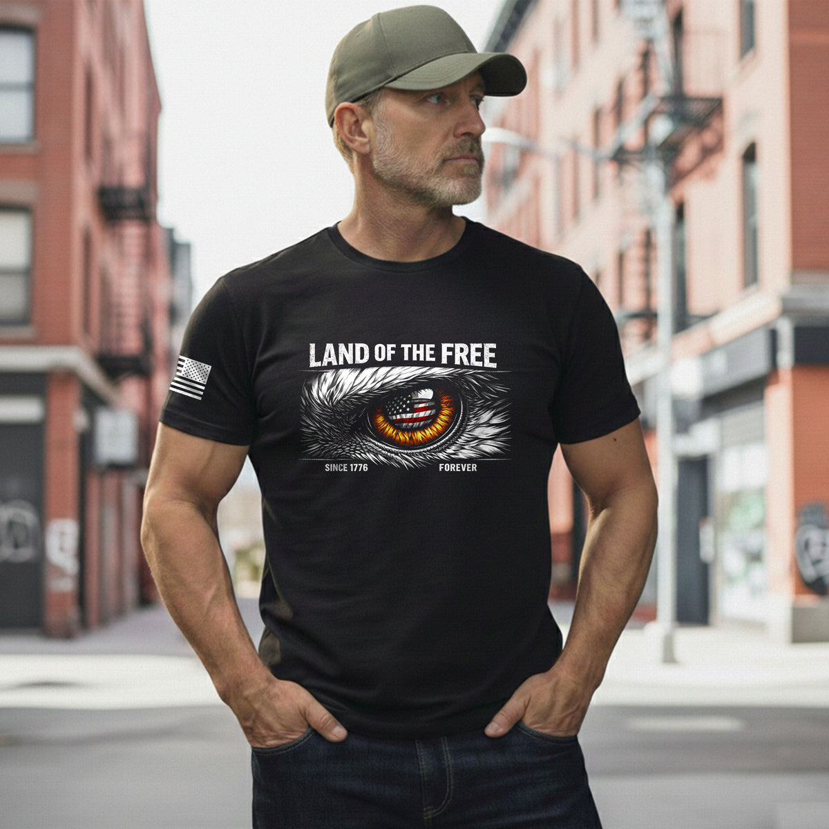 250 Years of Freedom 1776-2026 Patriotic T-Shirt – Eagle Eye & American Flag USA Mens Shirt - Rust Field Wear
