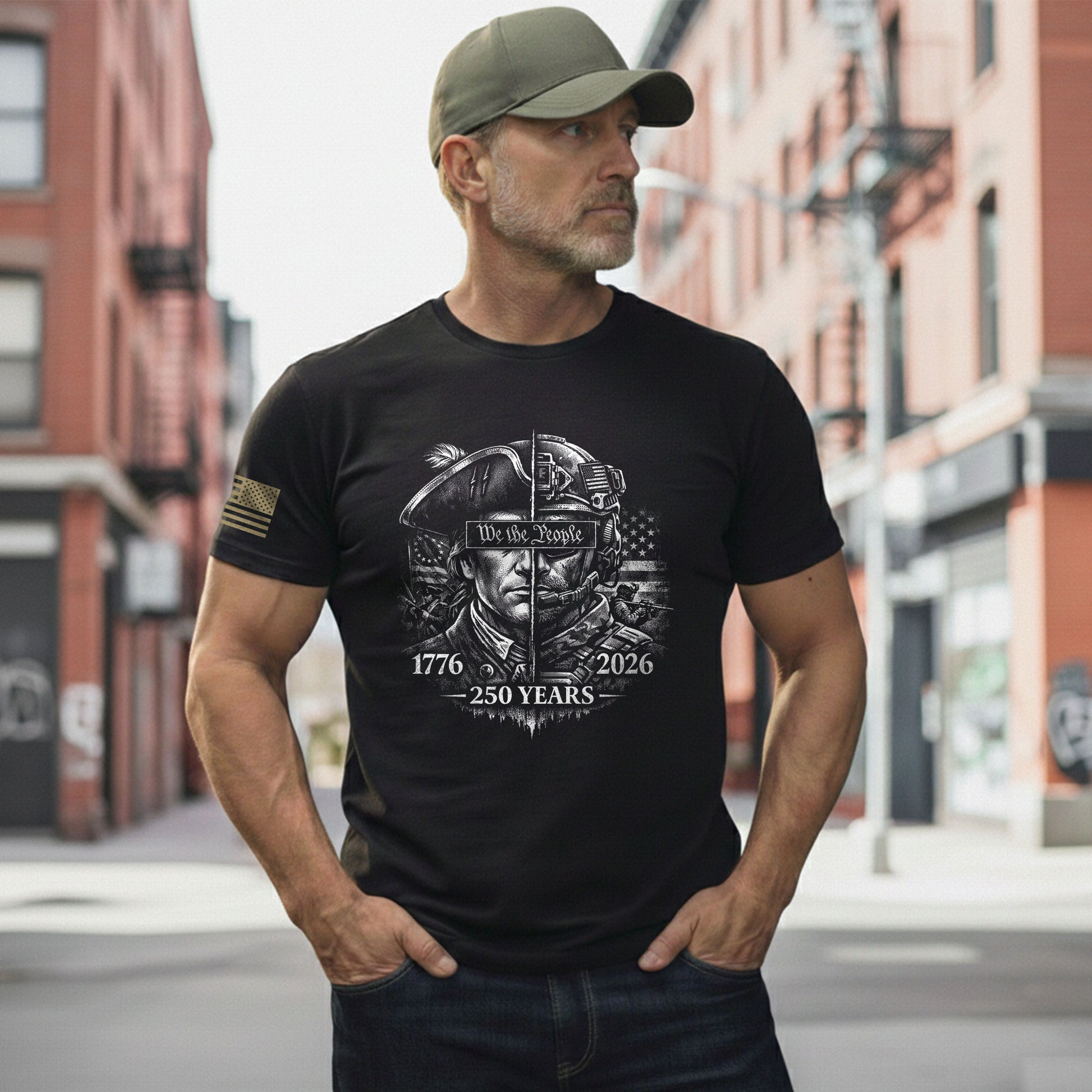 USA 250th Anniversary 1776-2026 T-Shirt – Revolutionary & Modern Soldier We The People Men's Shirt - Rust Field Wear