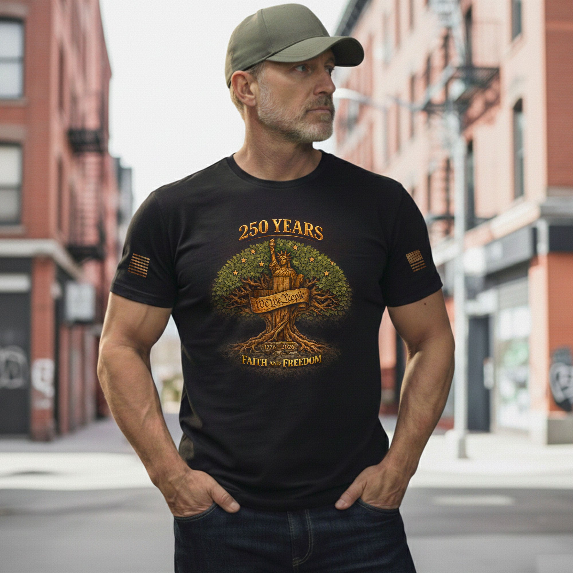America 250th Anniversary T-Shirt 1776-2026 – Statue of Liberty & Cross Christian Tee - Rust Field Wear