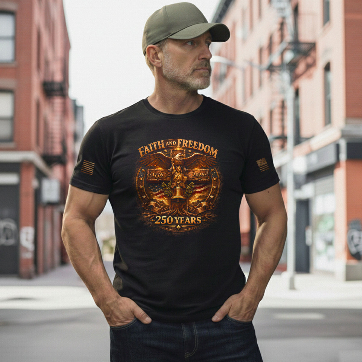 America 250th Anniversary T-Shirt 1776-2026 – Eagle, Cross & Liberty Bell Christian Tee - Rust Field Wear