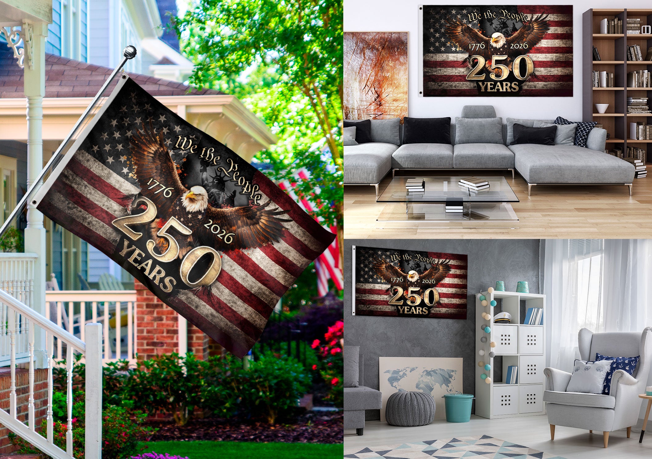 We The People 250 Years Flag 1776–2026 – Eagle Patriotic American Décor