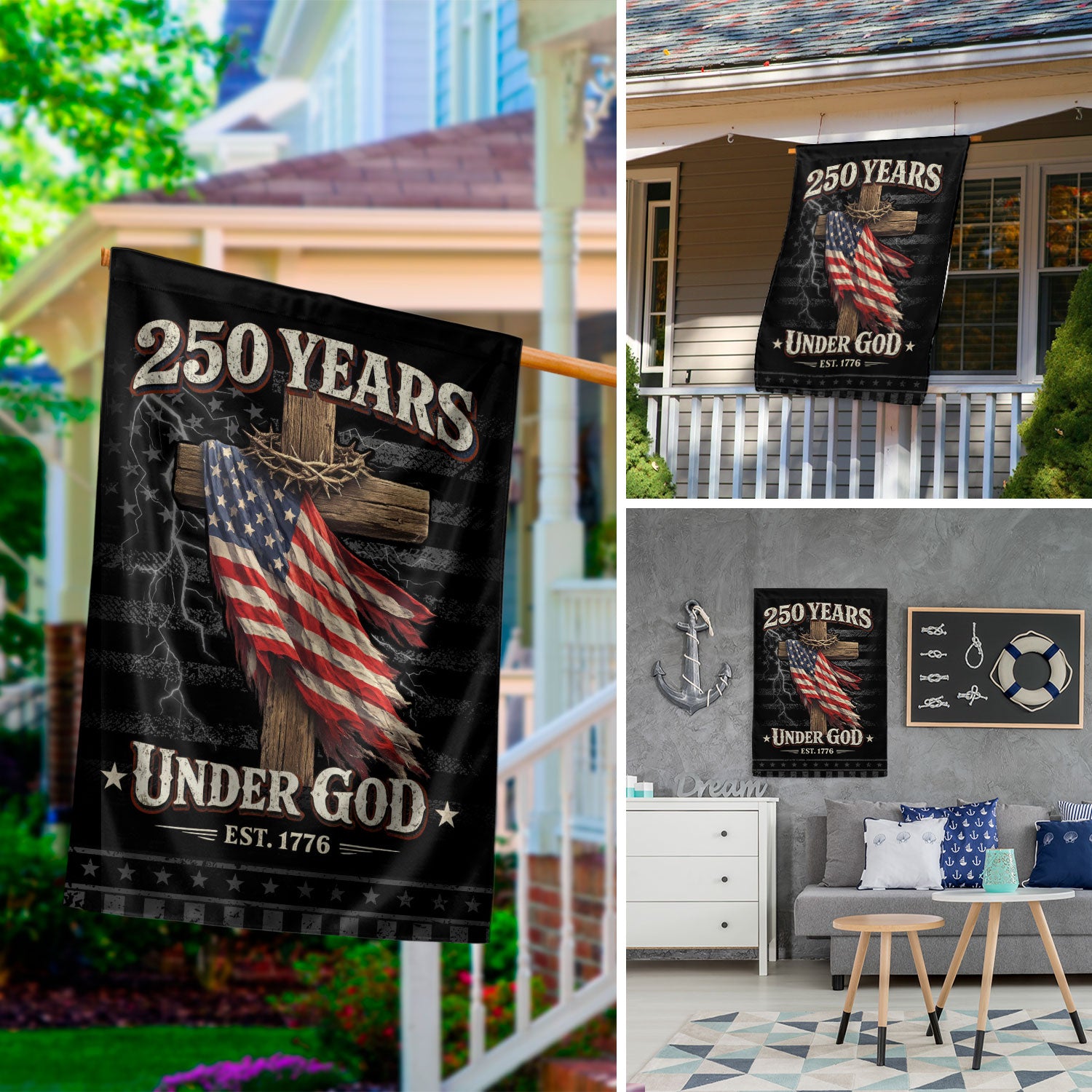 250 Years of Freedom Garden Flag – One Nation Under God Cross Flag, We The People Patriotic Garden Flag, Faith and Freedom Decor