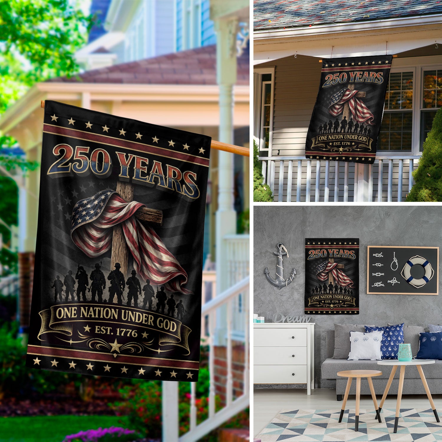 250th Anniversary USA Flag Garden Decor – One Nation Under God, We The People Cross Garden Flag, Faith and Freedom Patriotic Flag