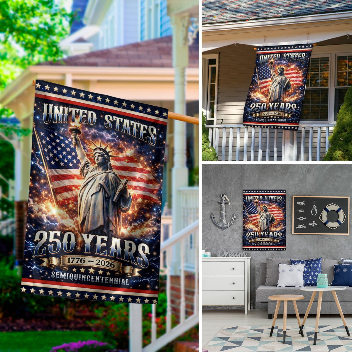 USA 250th Anniversary House Flag 1776-2026 – Statue of Liberty Patriotic Double Sided House Yard Decor - Rust Field Wear