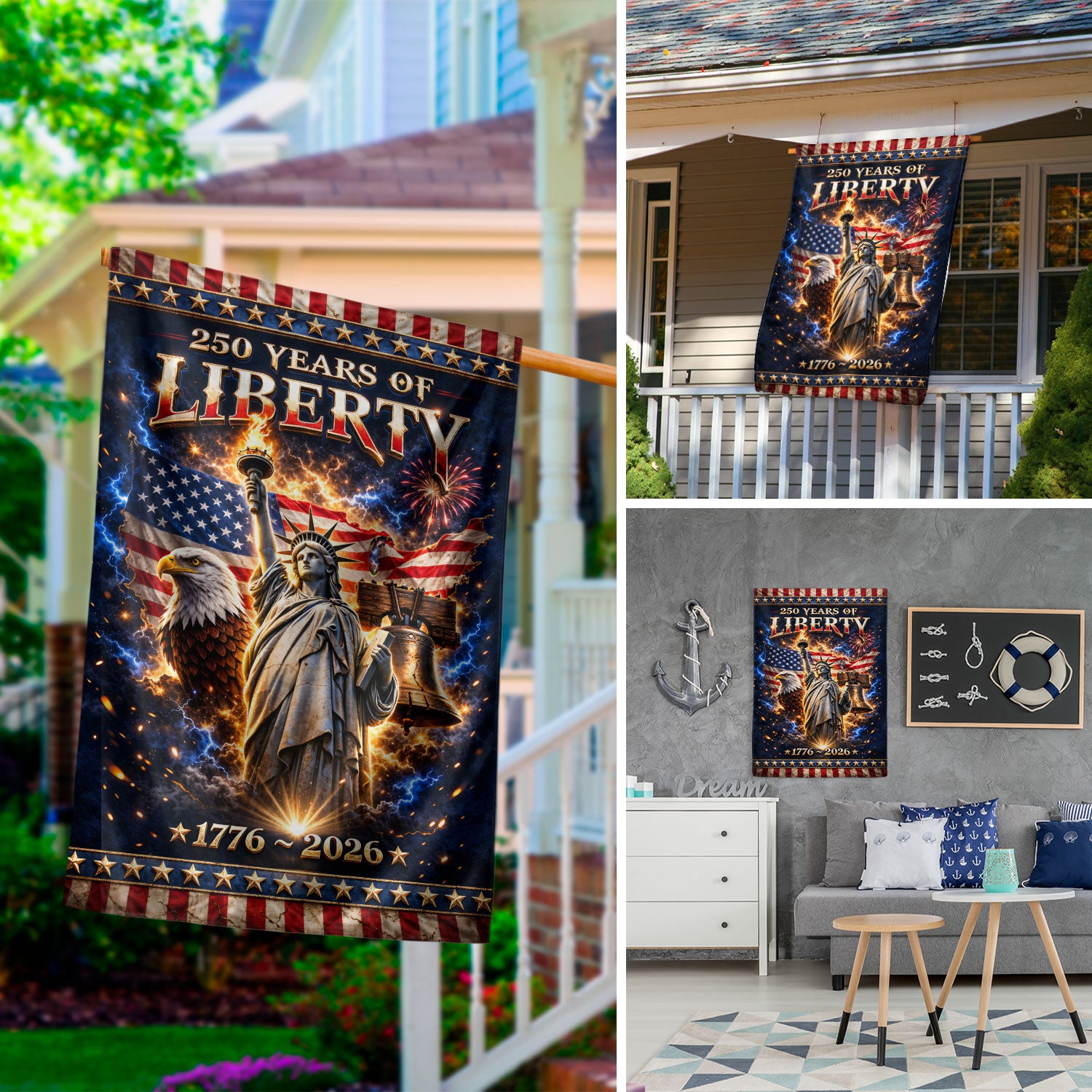 250 Years of Liberty House Flag 1776-2026 – One Nation Under God Christian Values Double Sided Patriotic Flag