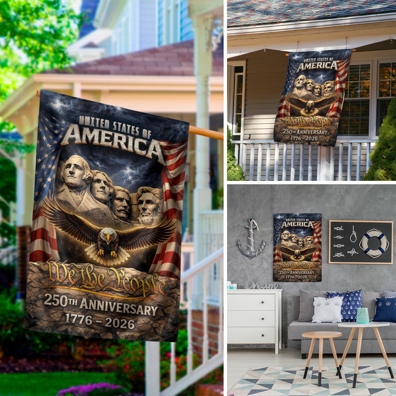 USA 250th Anniversary House Flag 1776-2026, American Flag 250 Year Anniversary, Patriotic Outdoor Yard Decoration