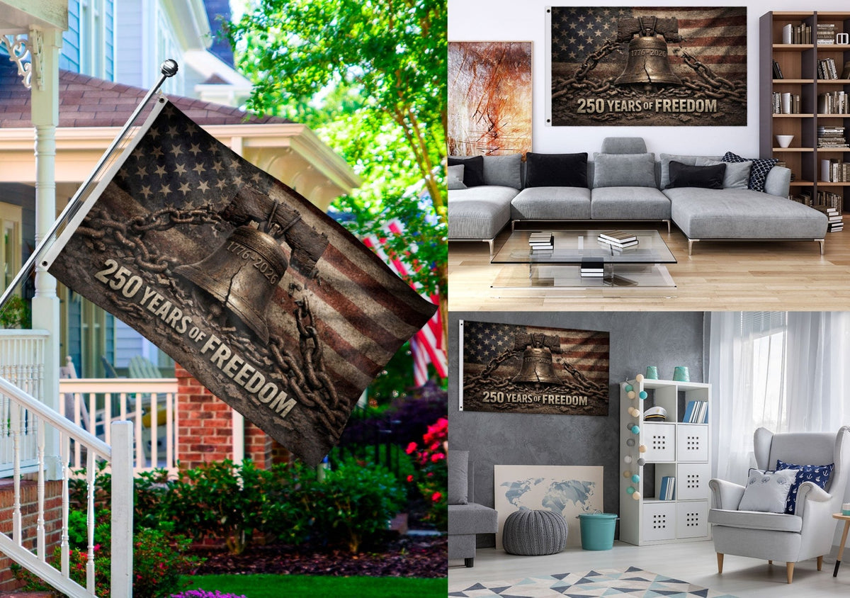 Proclaim Liberty Throughout The Land 250 Years Flag 1776–2026 – Liberty Bell Patriotic Banner - Rust Field Wear