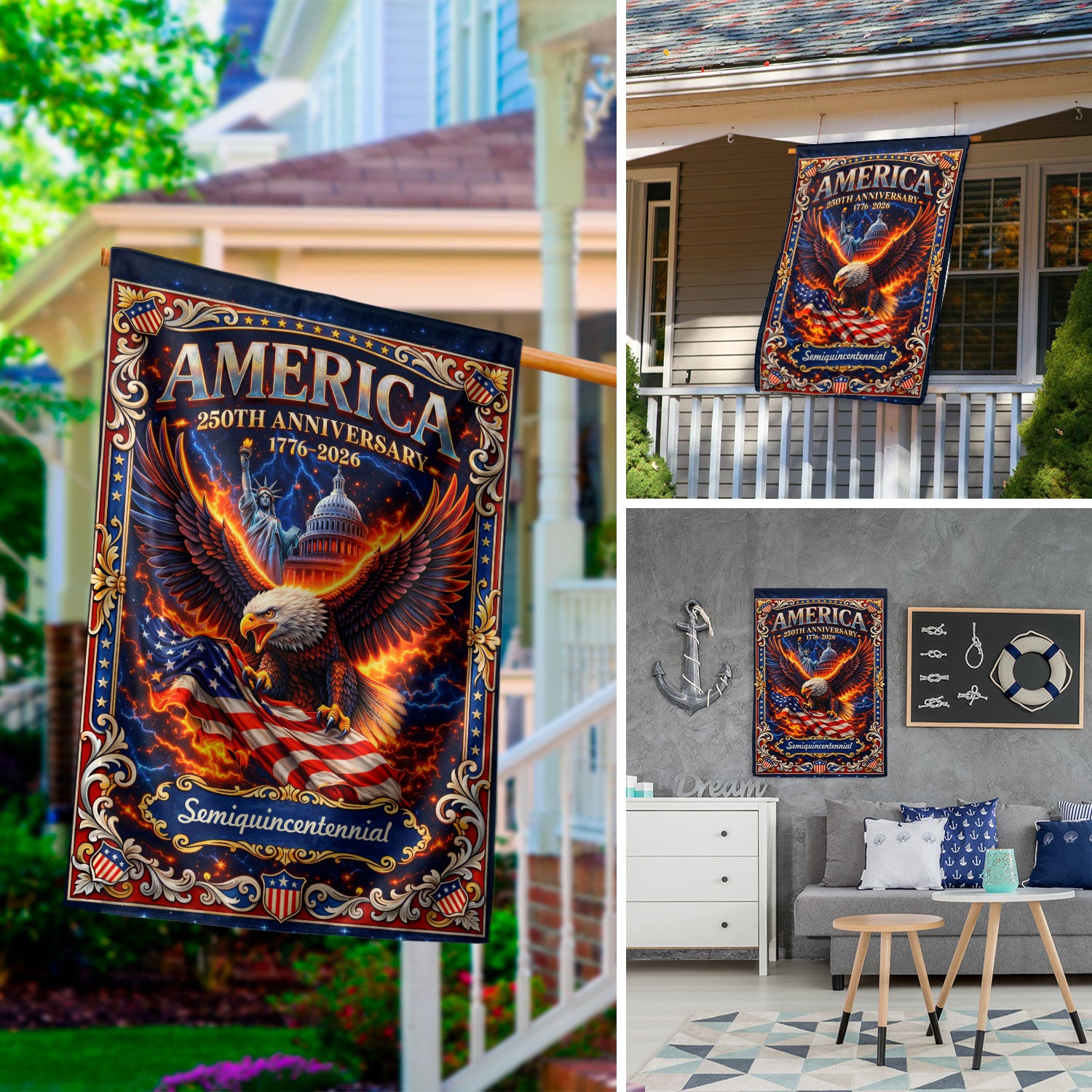 United States 250th Anniversary Garden Flag Patriotic Eagle Statue Of Liberty Yard Decor 12x18inch
