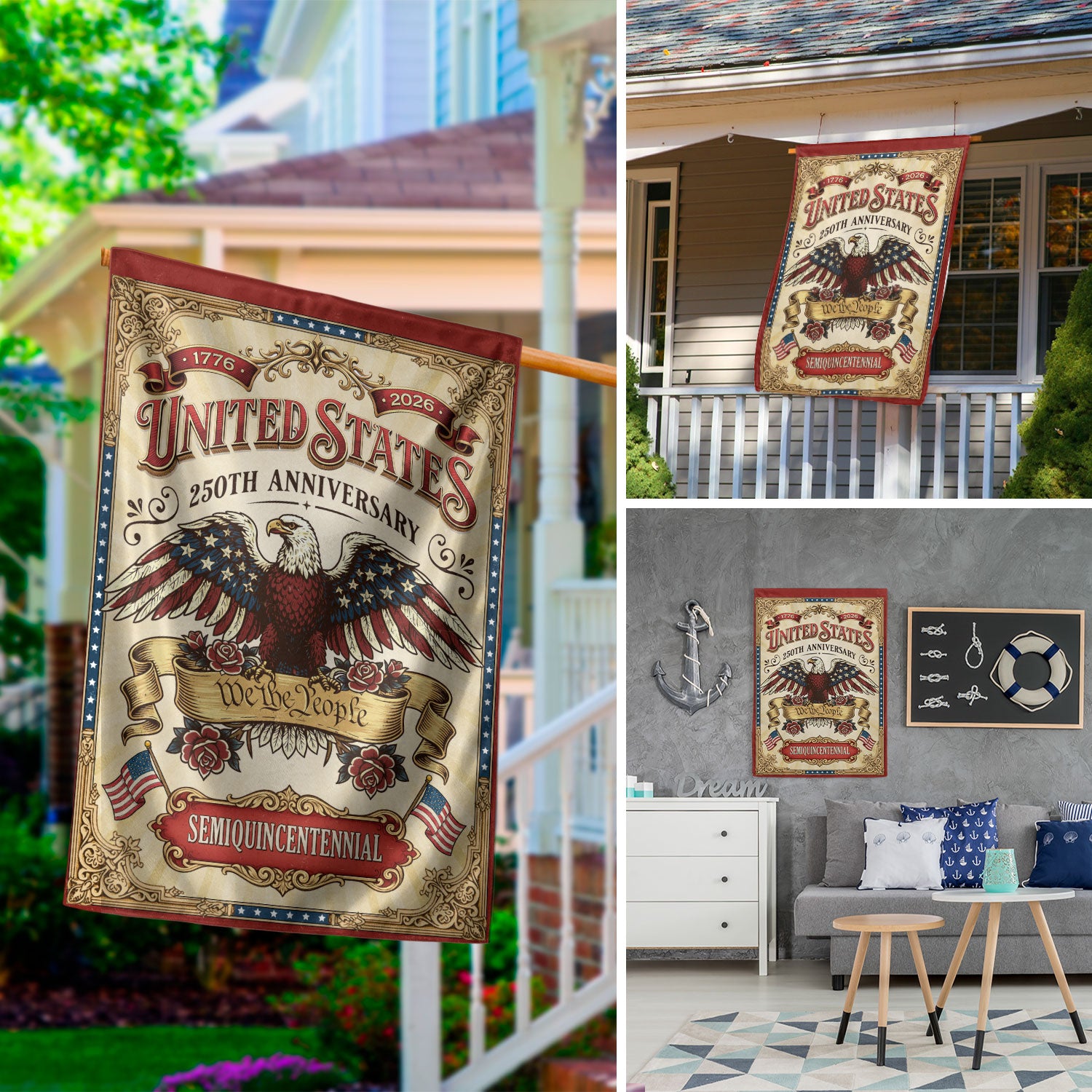 United States 250th Anniversary Garden Flag Vintage 1776-2026 We The People Yard Banner 12x18inch