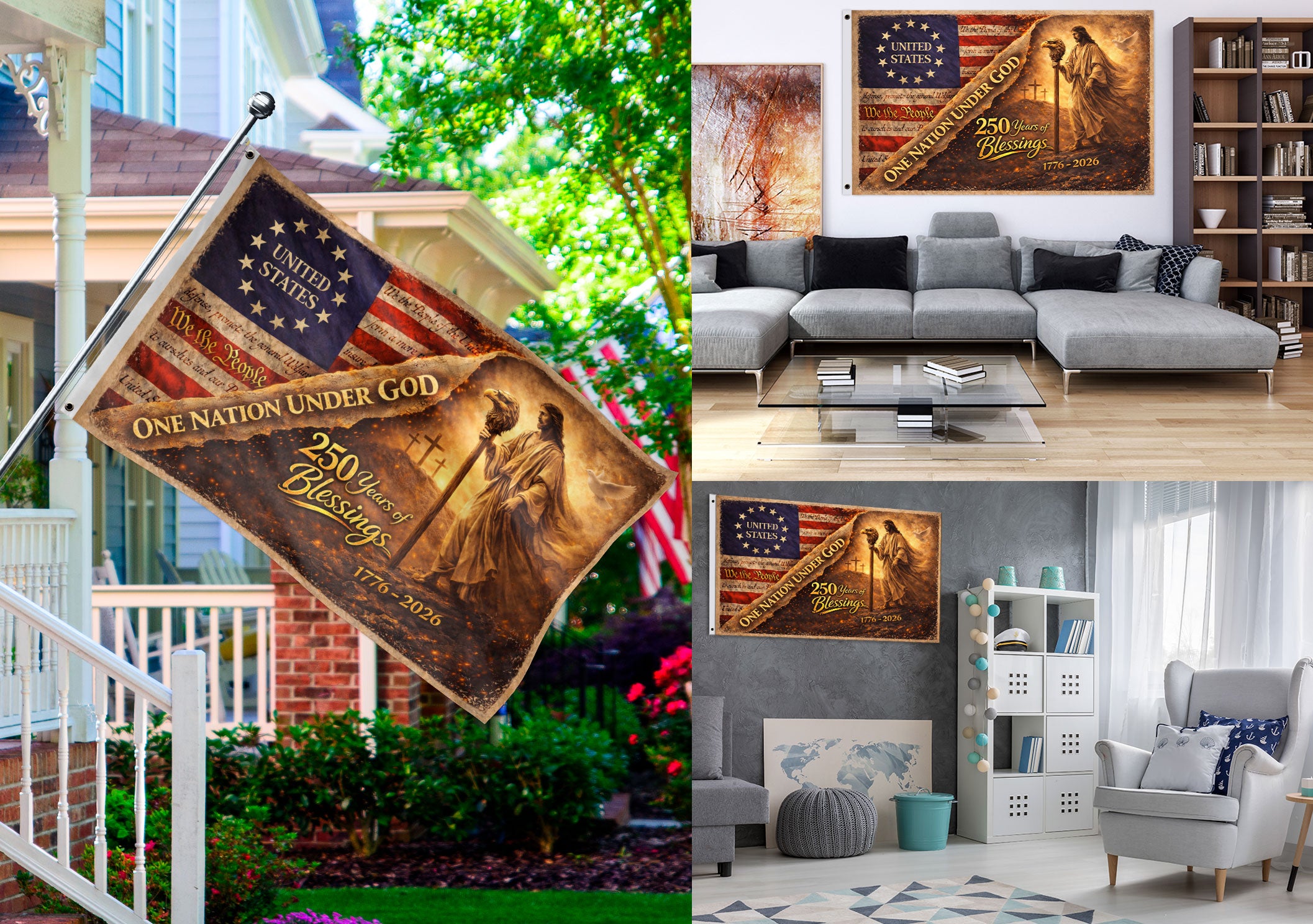 250 Years of Blessings Flag 1776-2026 Jesus We The People Christian United States Banner 3x5ft