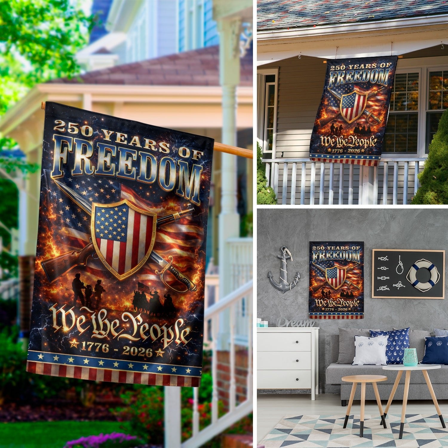 250 Years of Freedom Garden Flag We The People Patriotic 1776 2026 Outdoor Banner - Rust Field Wear