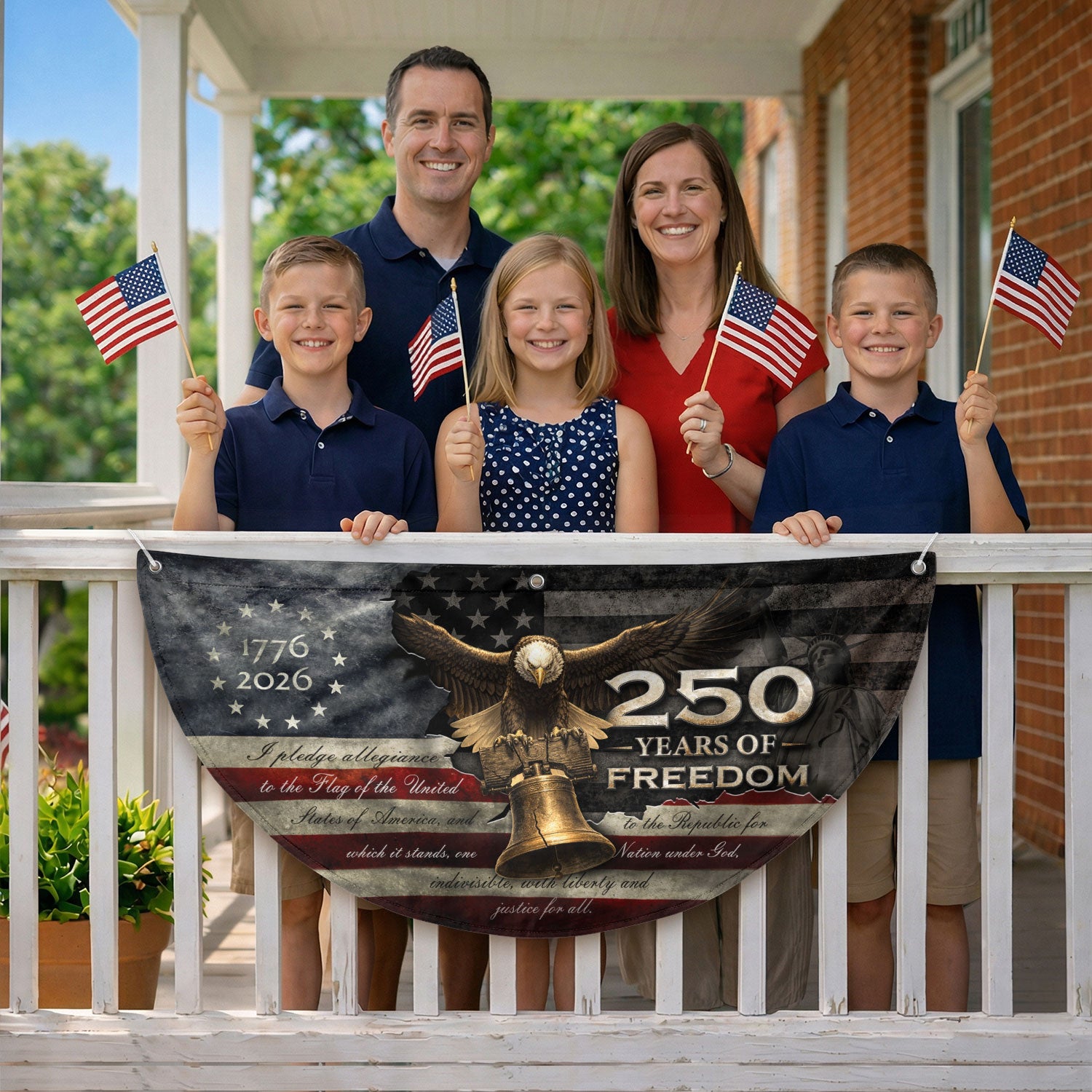 250 Years of Freedom Fence Flag 1776-2026 Liberty Bell Eagle Patriotic Banner Decor