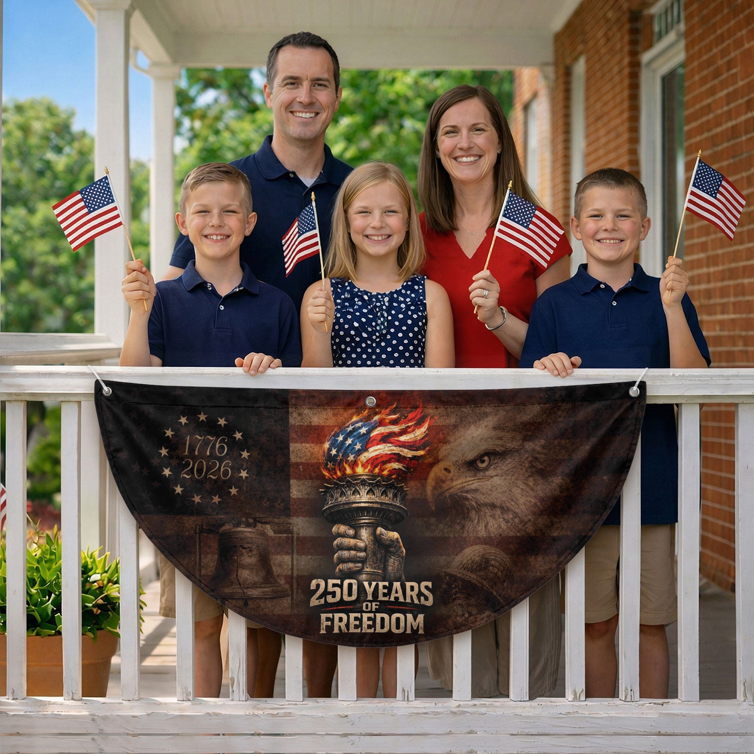 250th Anniversary Freedom Flag Fence Banner - Liberty Torch & Eagle Design for 2026 Celebration - Rust Field Wear