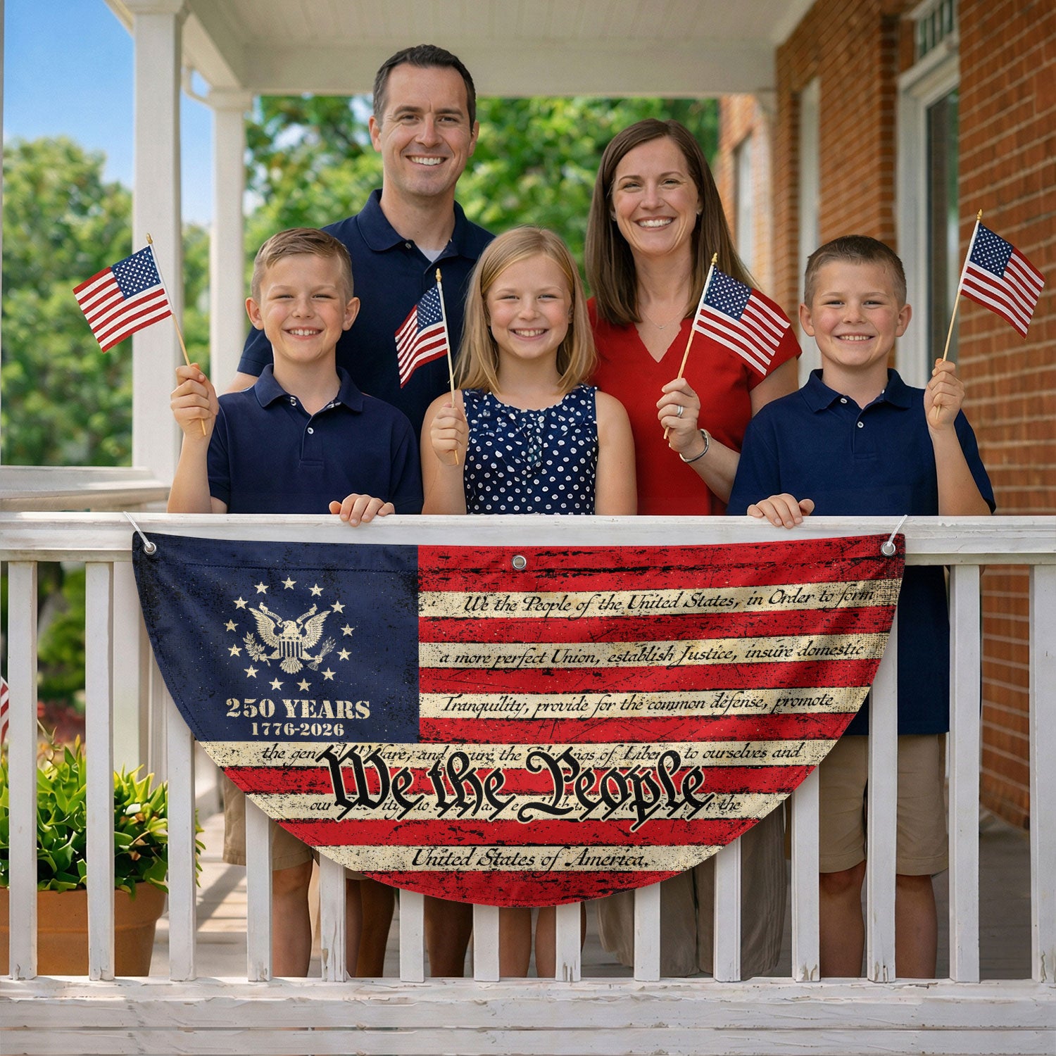 250th Anniversary USA Flag Fence Banner - Patriotic We The People Design for 2026 Celebration
