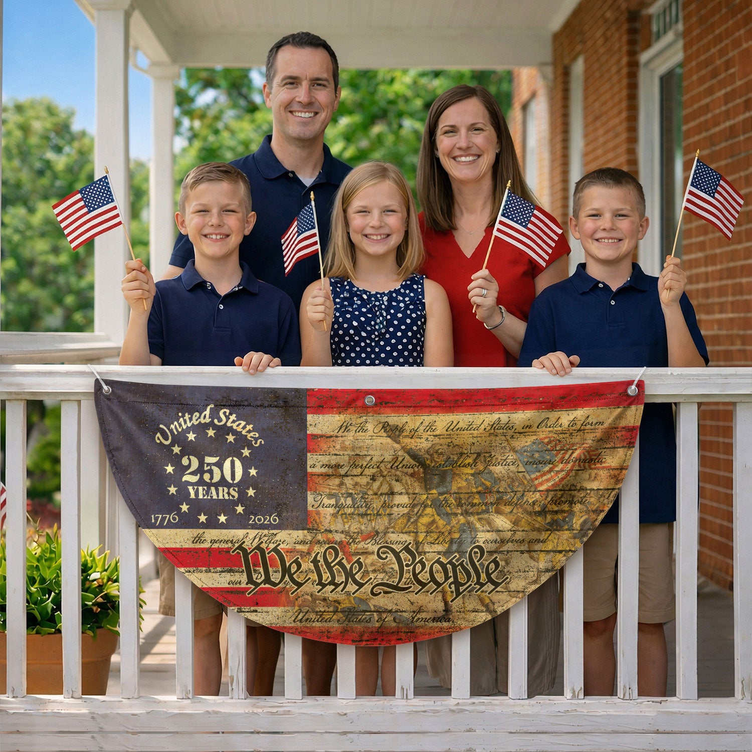 USA 250th Anniversary Flag Fence Banner - We The People & Eagle Design for 2026 Celebration