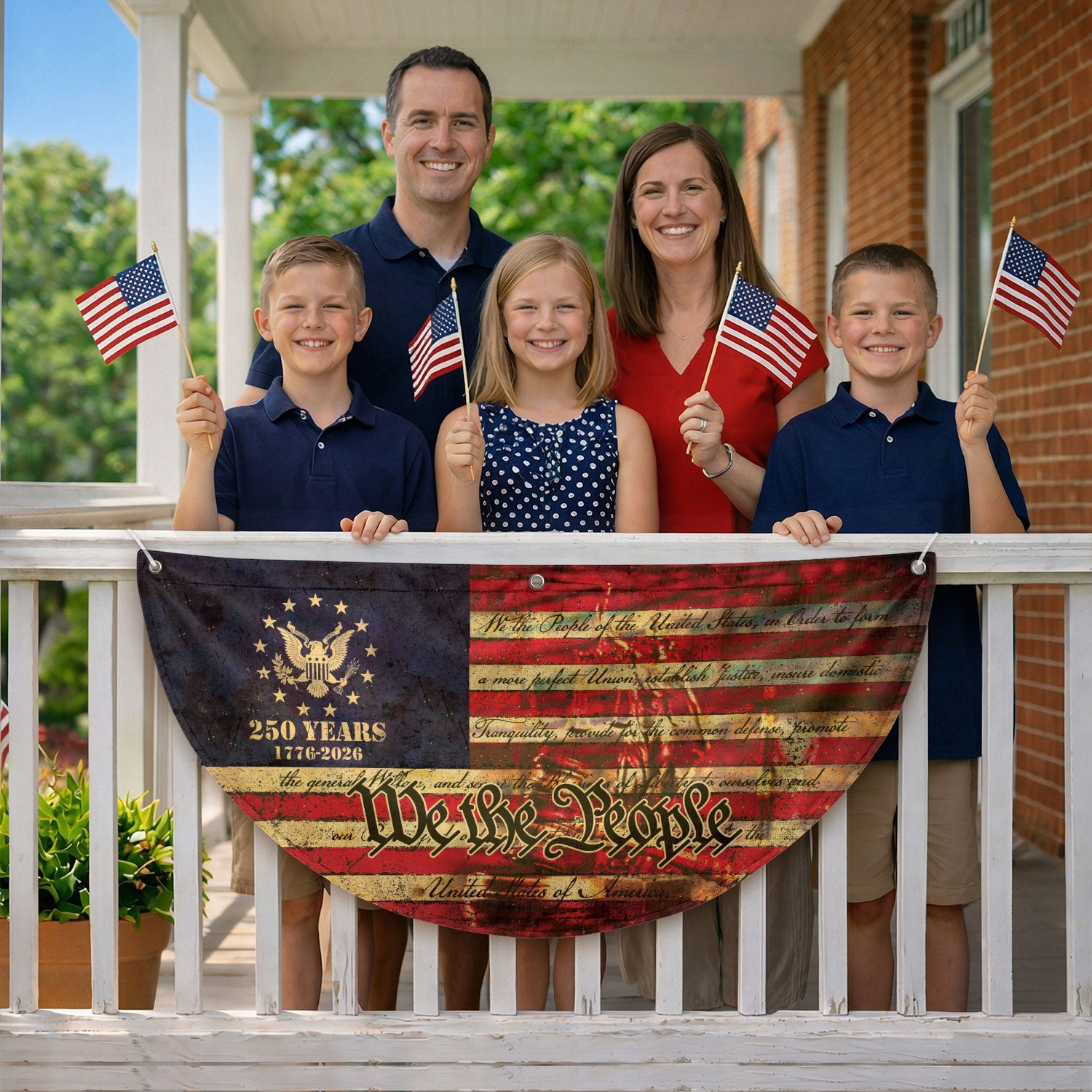 250th Anniversary USA Flag Fence Banner - We The People & Eagle Design for 2026 Celebration