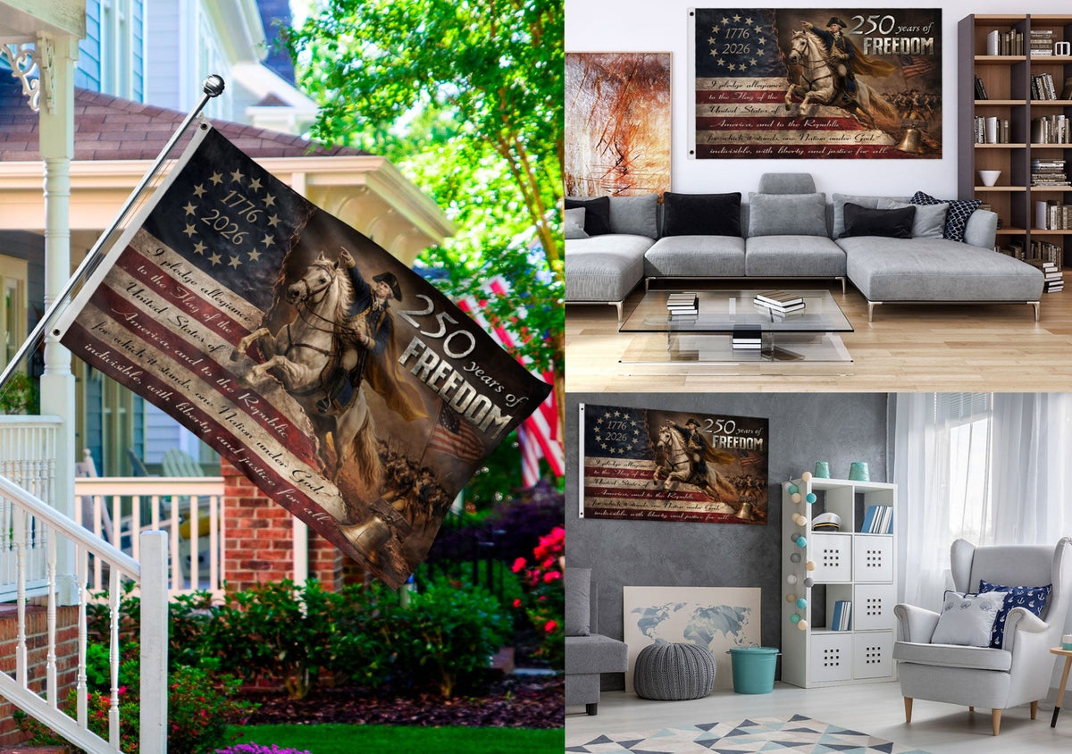 George Washington 250 Years of Freedom House Flag 1776-2026 Patriotic Eagle Decor - Rust Field Wear