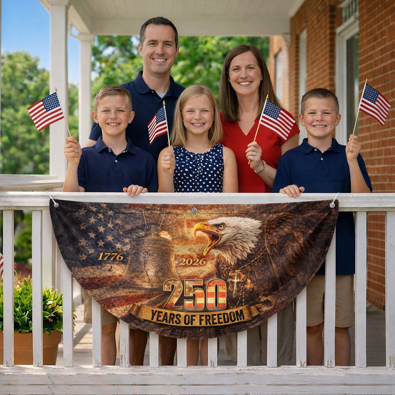 Fence Flag 250th Anniversary USA Flag 1776 2026 Patriotic Eagle American 250 Year Celebration Flag - Rust Field Wear