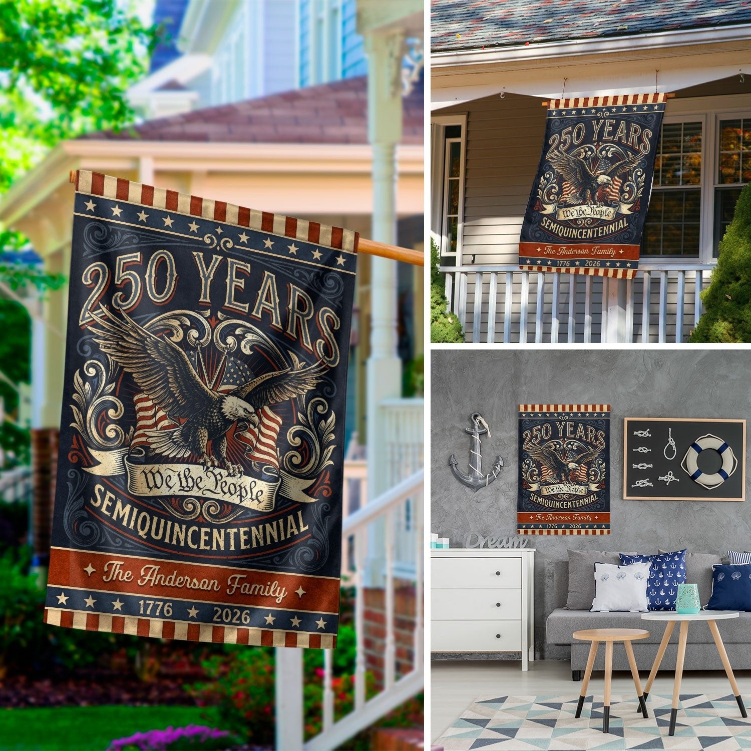 Personalized American Milestone Garden Flag – 250 Years Celebration with Eagle & “We the People” Design (1776–2026) - Rust Field Wear