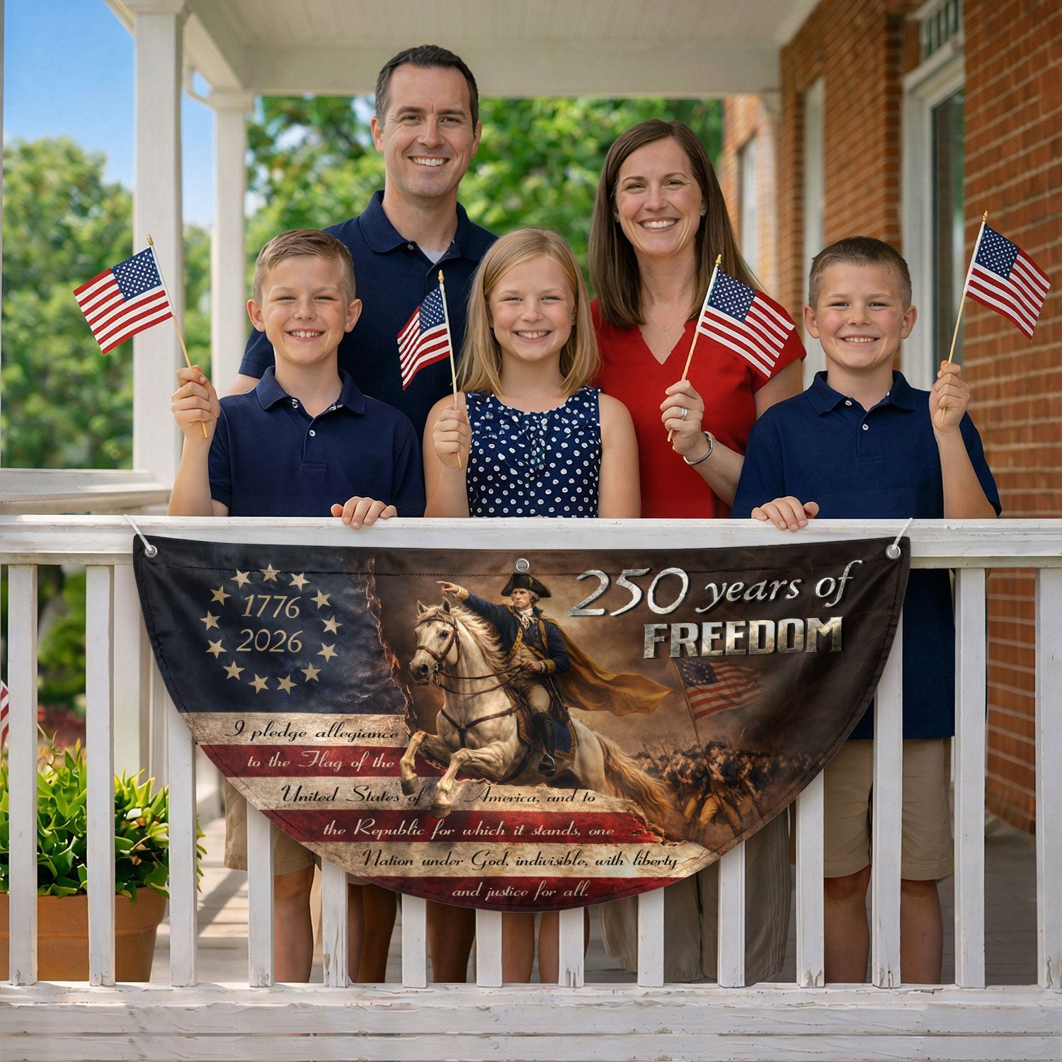250 Years of Freedom Fence Flag George Washington Patriotic 1776-2026 Outdoor Banner