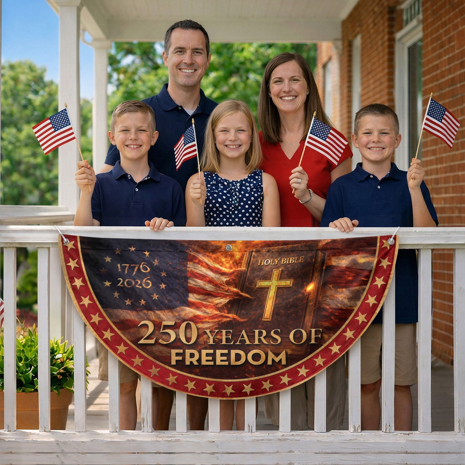 Christian Patriotic Fence Flag 1776-2026 – Holy Bible American Flag 250 Years of Freedom Double Sided Banner - Rust Field Wear