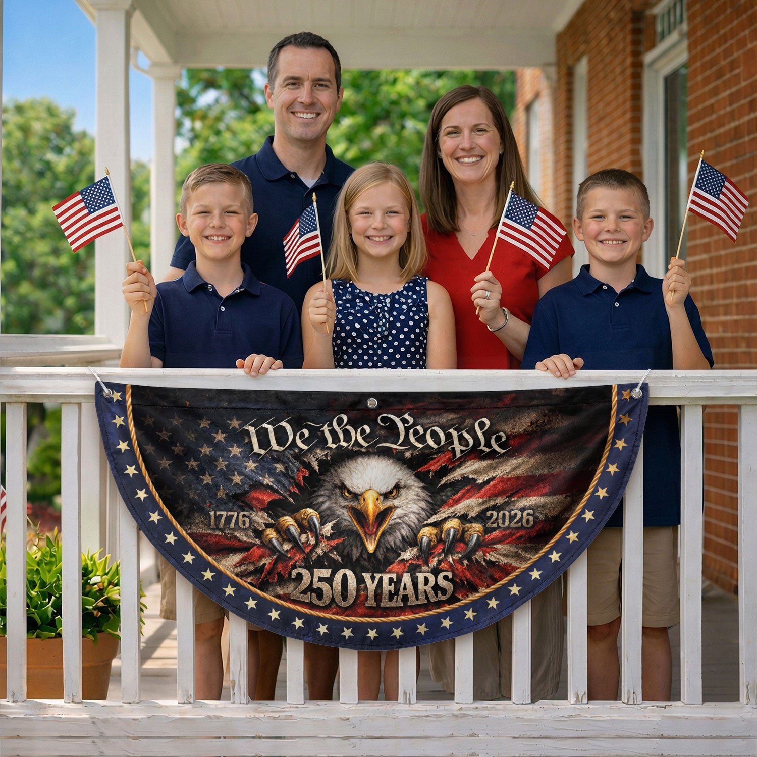 We The People Eagle Fence Flag 250 Years 1776-2026 Patriotic Double Sided Banner