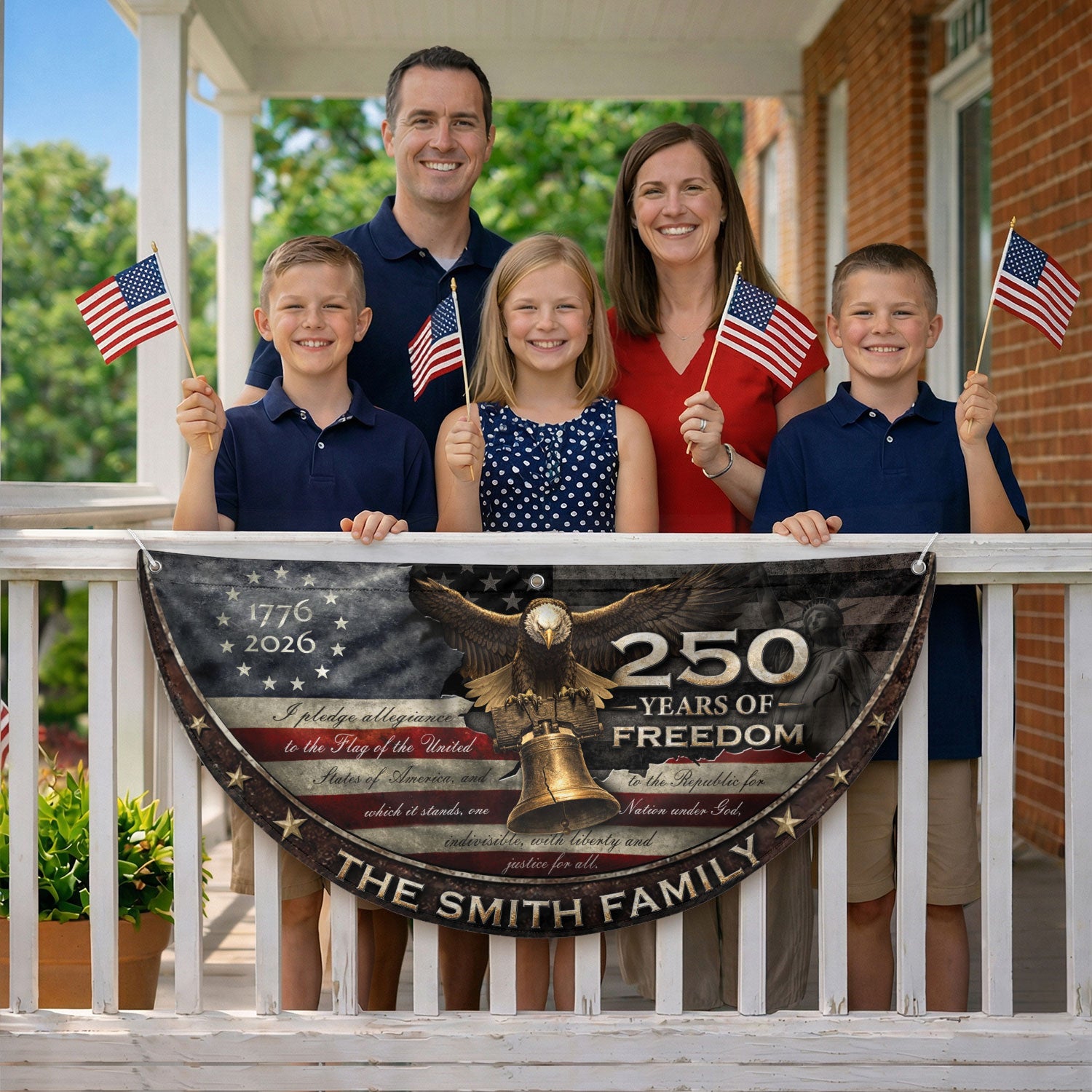 250 Years of Freedom Flag Fence Flag Custom Family Name, American Flag with Eagle, We The People Banner Decor