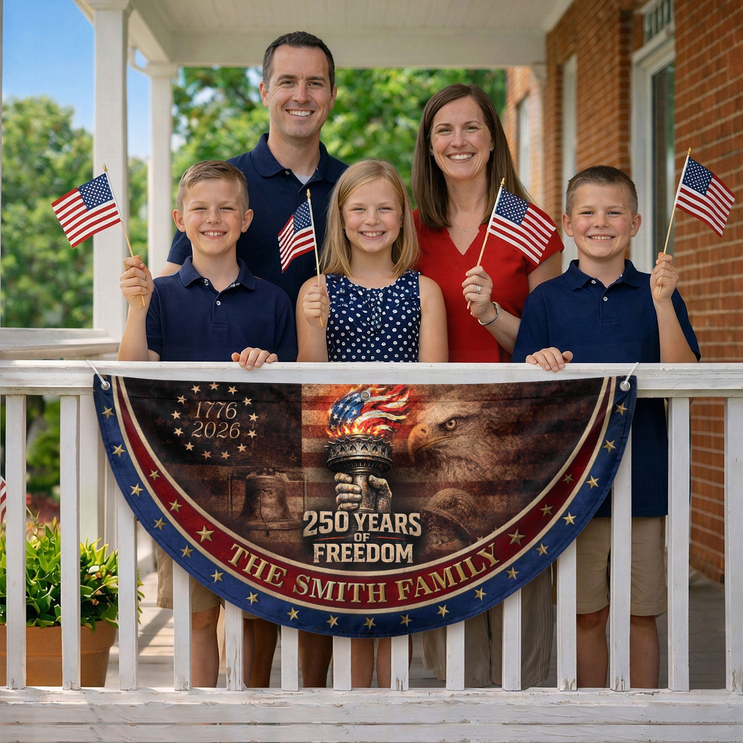 250 Anniversary USA Flag Fence Flag Custom Family Name, American Flag 250 Year Anniversary Banner with Eagle Design