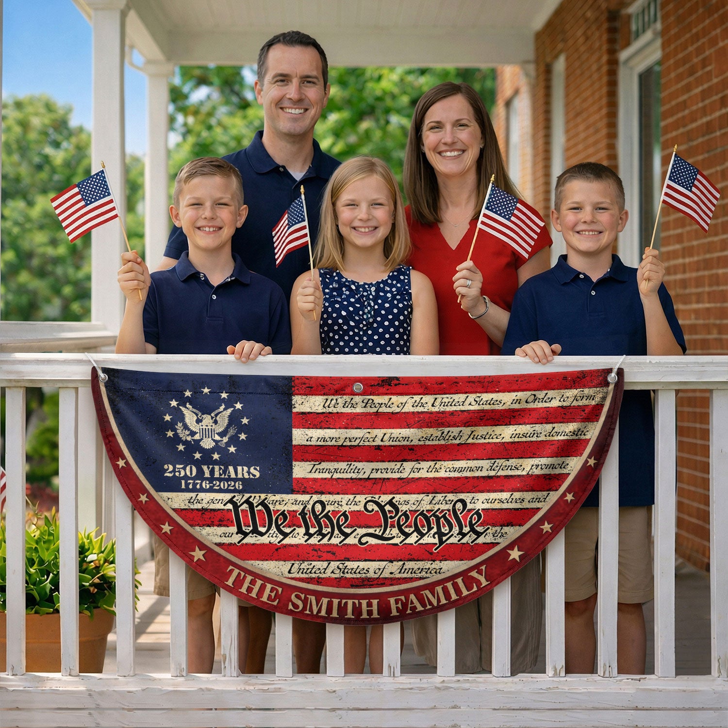 250 Years of Freedom Flag Fence Flag Custom Family Name, We The People Flag, American Flag with Eagle Patriotic Banner
