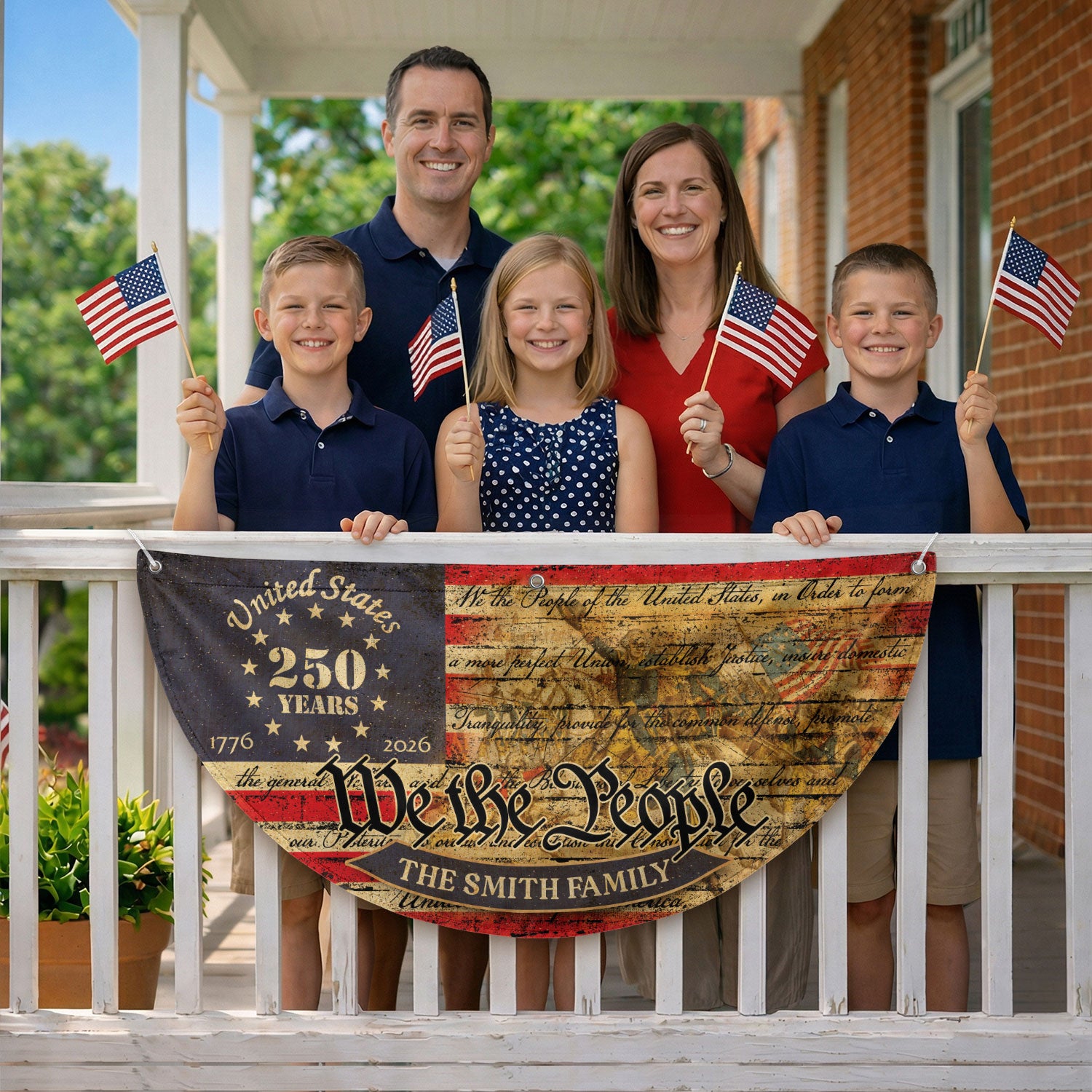 American Flag 250 Year Anniversary Fence Flag Custom Family Name, 250 Anniversary USA Banner, We The People Flag Design