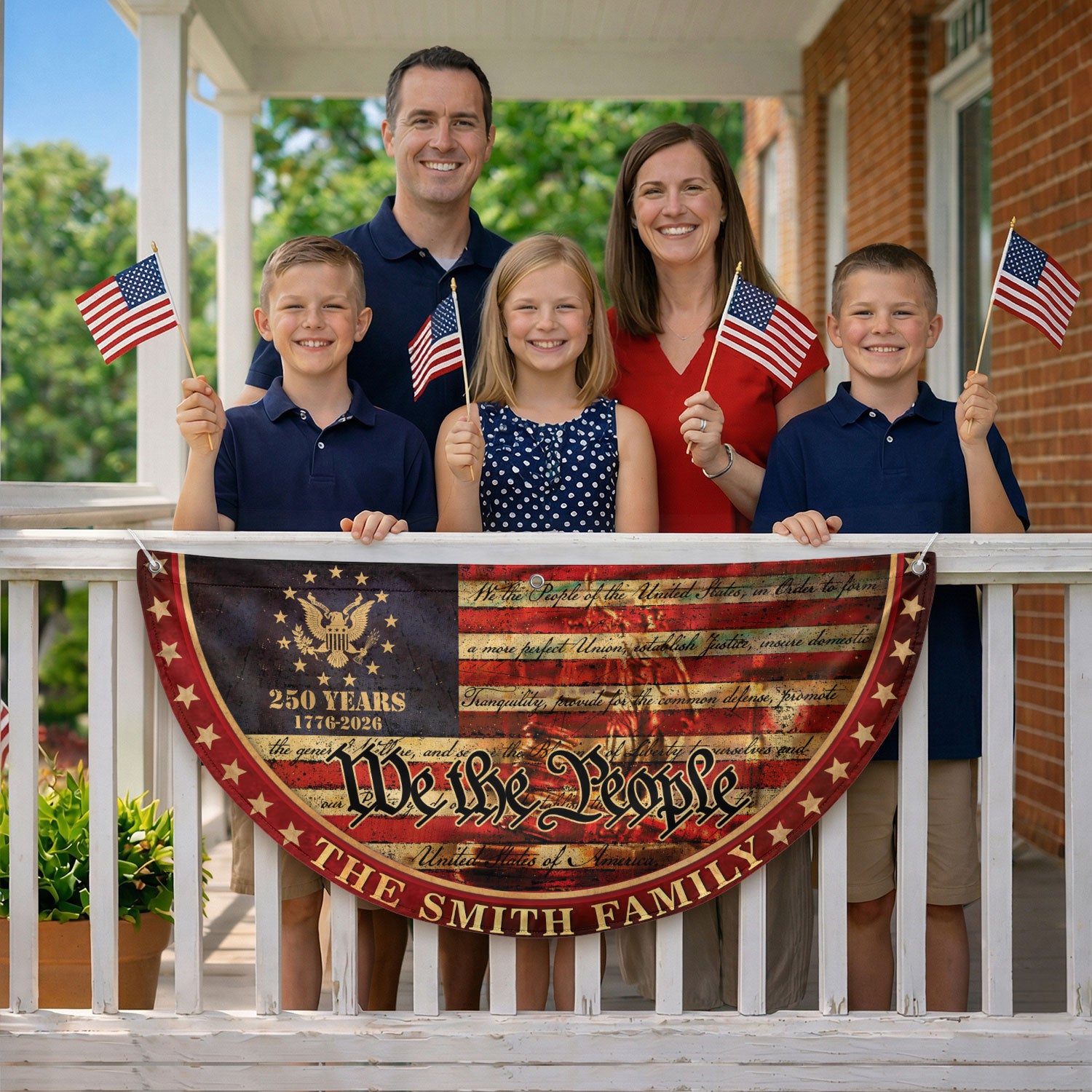 250 Anniversary USA Flag Fence Flag Custom Family Name, American Flag 250 Year Anniversary, We The People Fence Banner