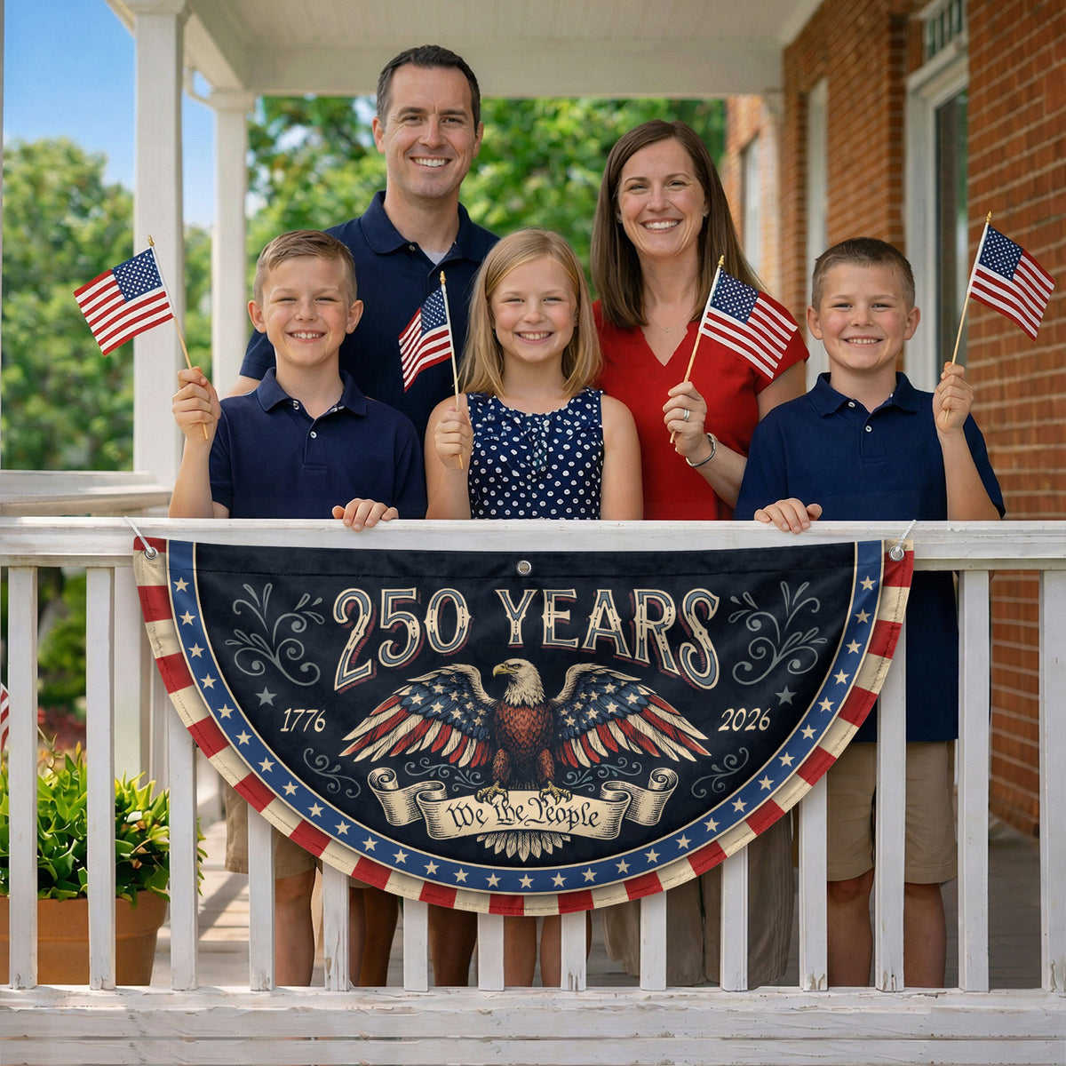 Fence Flag 250 Years of Freedom 1776-2026 Patriotic Eagle Outdoor Porch Railing Banner - Rust Field Wear