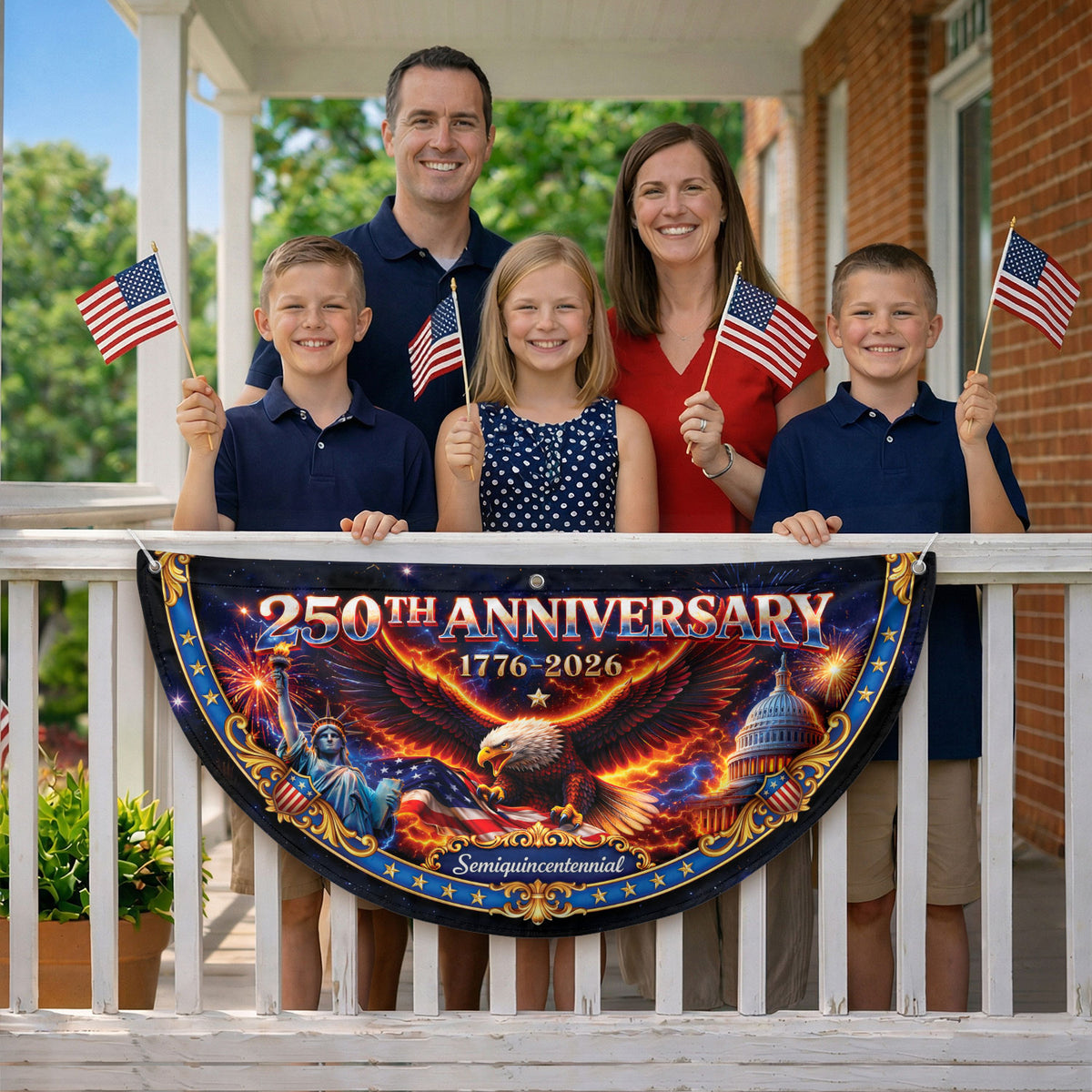250 Years of Freedom Fence Flag 1776-2026 Patriotic Eagle Statue of Liberty Banner - Rust Field Wear