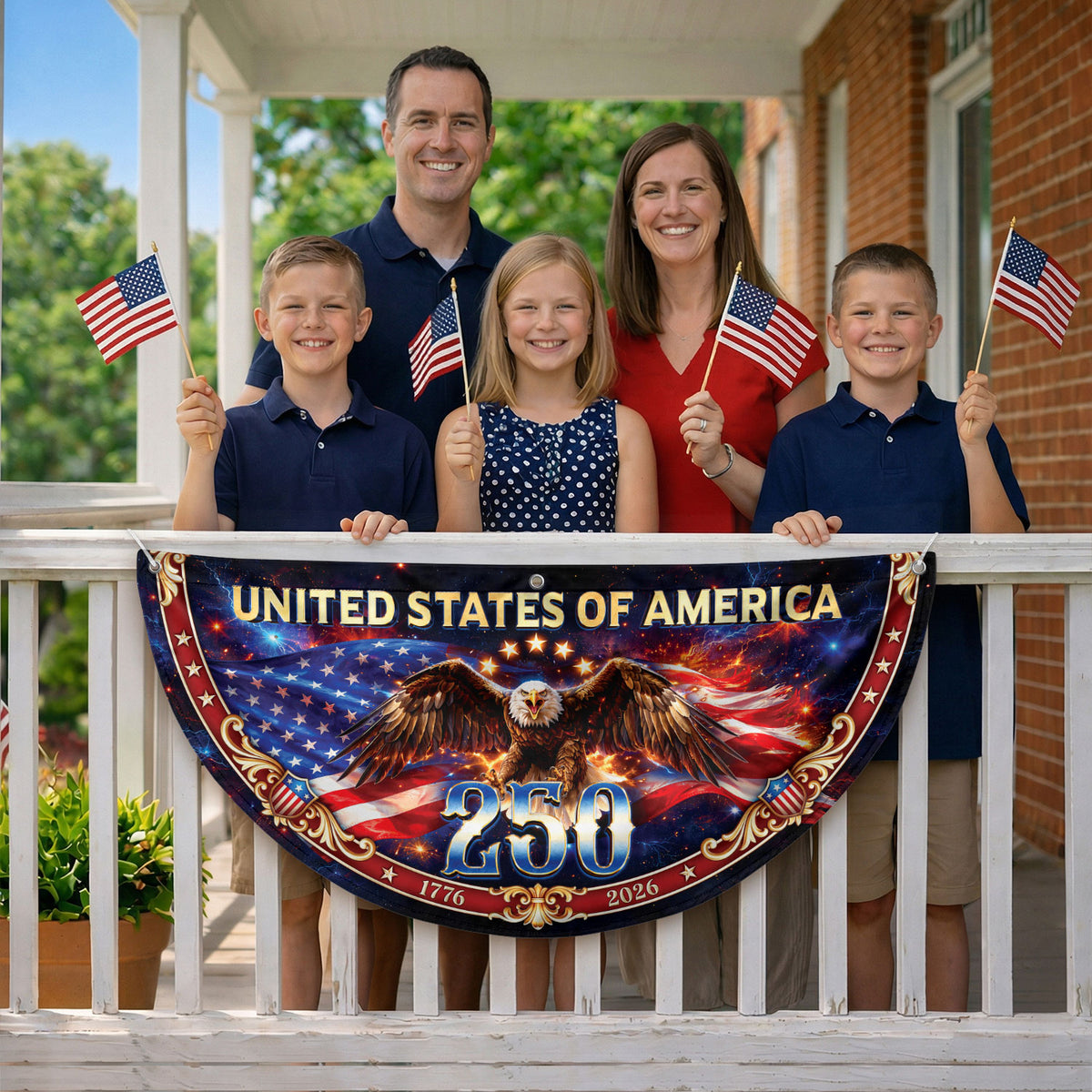 United States 250 Years Fence Flag 1776-2026 Patriotic Eagle Outdoor Banner Decoration - Rust Field Wear
