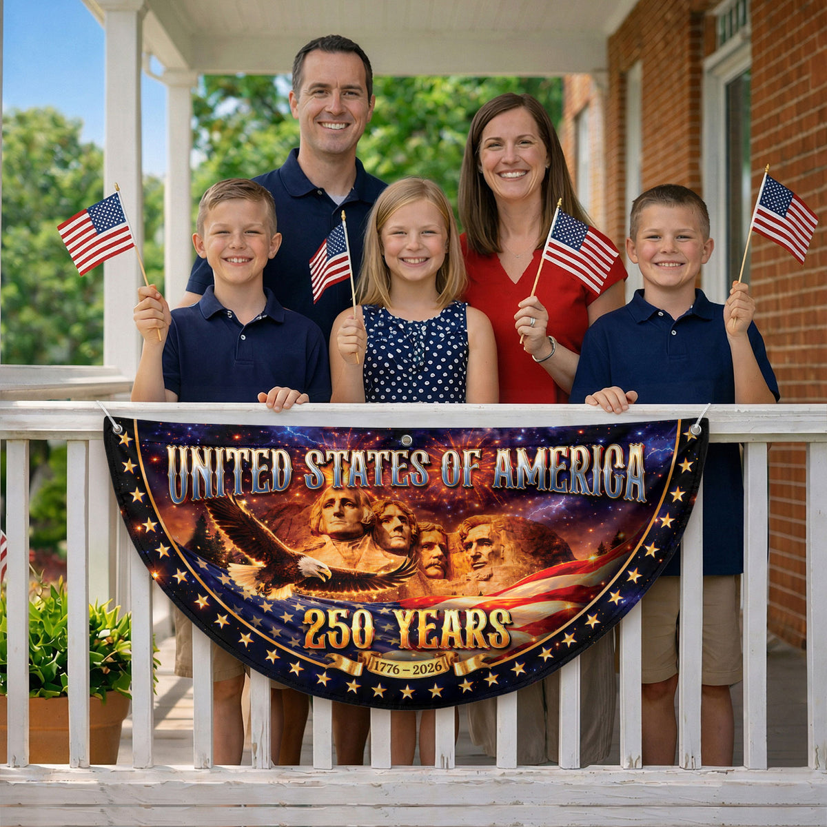 Mount Rushmore 250 Years United States Fence Flag 1776-2026 Patriotic Outdoor Banner - Rust Field Wear