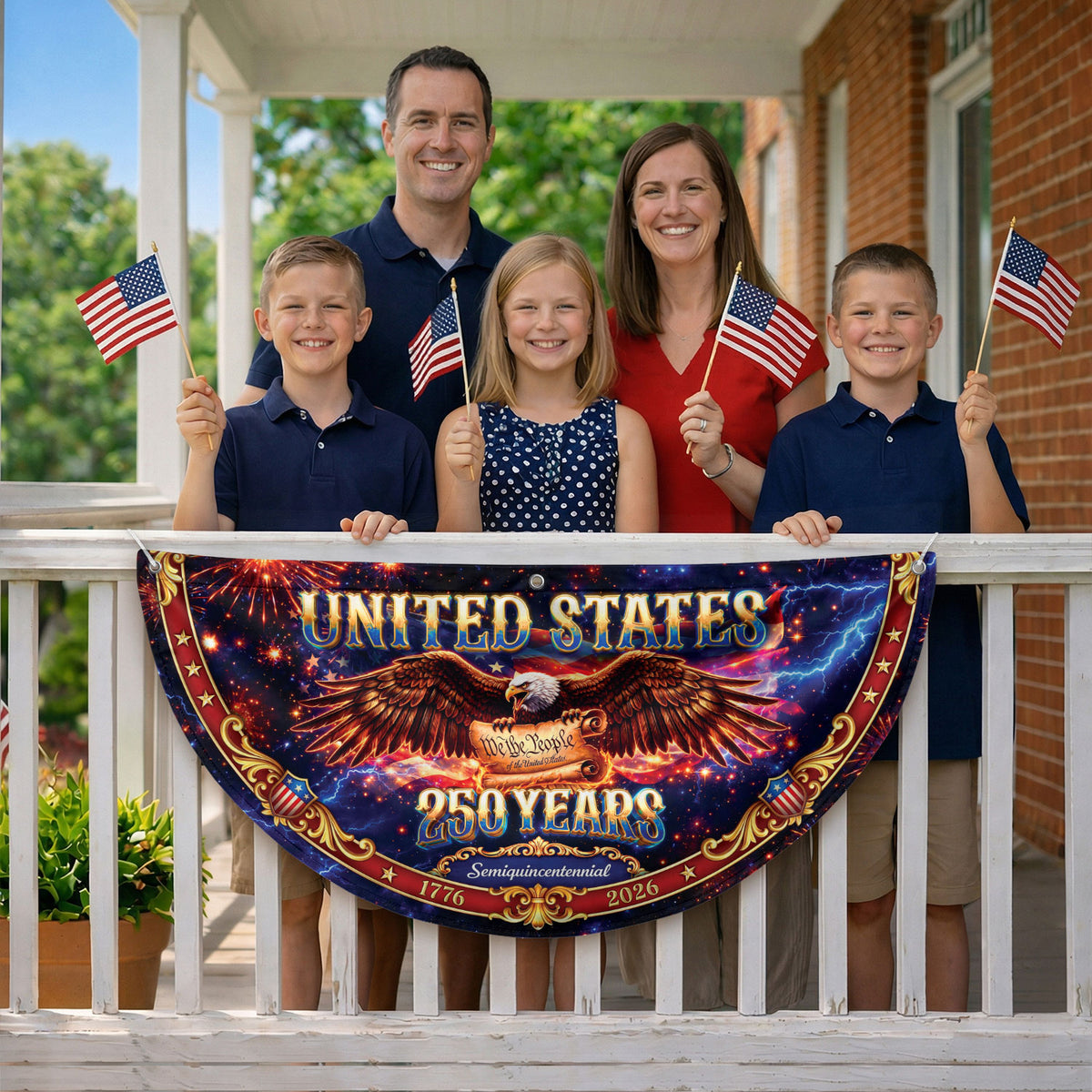We the People 250 Years United States Fence Flag 1776-2026 Patriotic Eagle Banner - Rust Field Wear