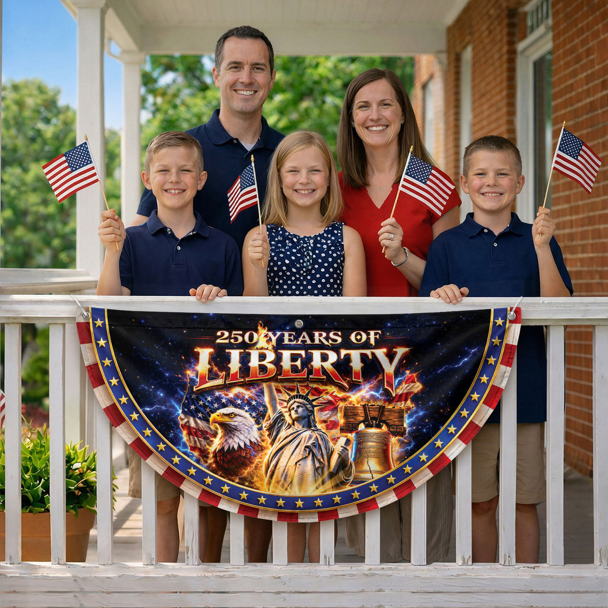 250 Years of Liberty Fence Flag Statue of Liberty Eagle Liberty Bell Banner - Rust Field Wear