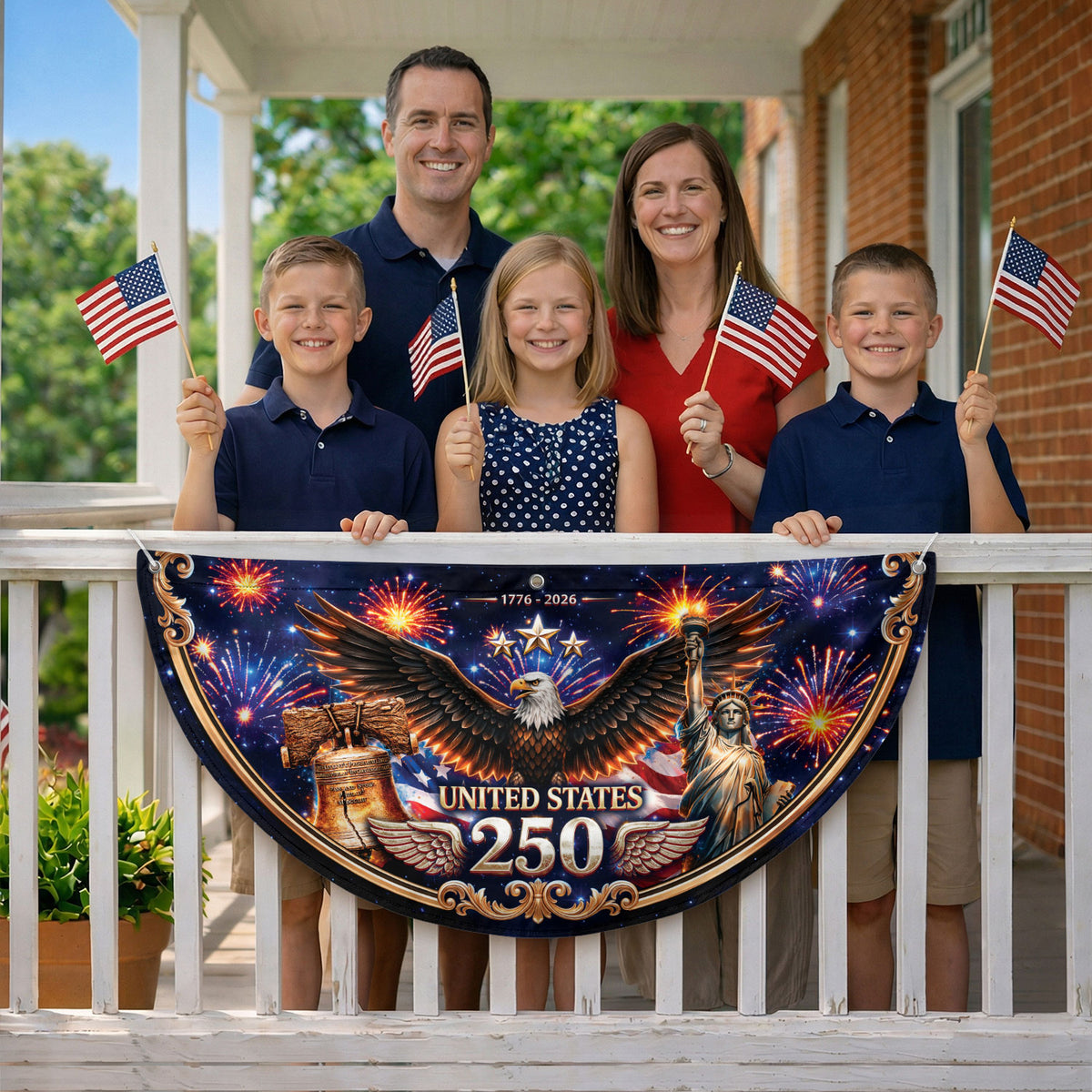 USA 250 Years Fence Flag 1776-2026 Liberty Bell Patriotic Eagle Yard Decoration - Rust Field Wear