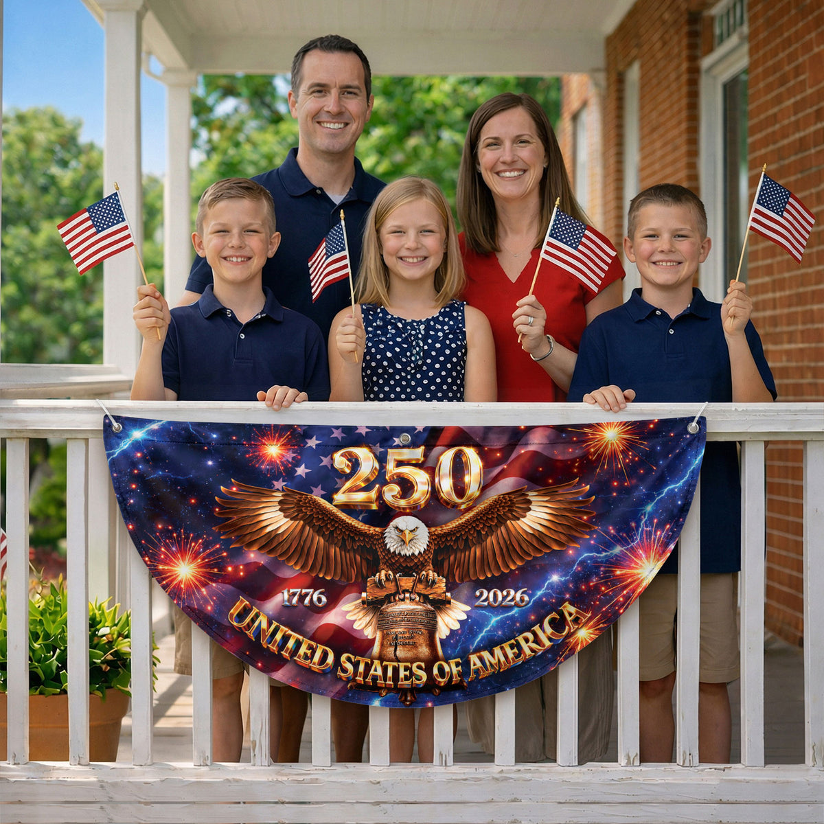 250 Years United States Fence Flag 1776-2026 Patriotic Liberty Eagle Bell - Rust Field Wear