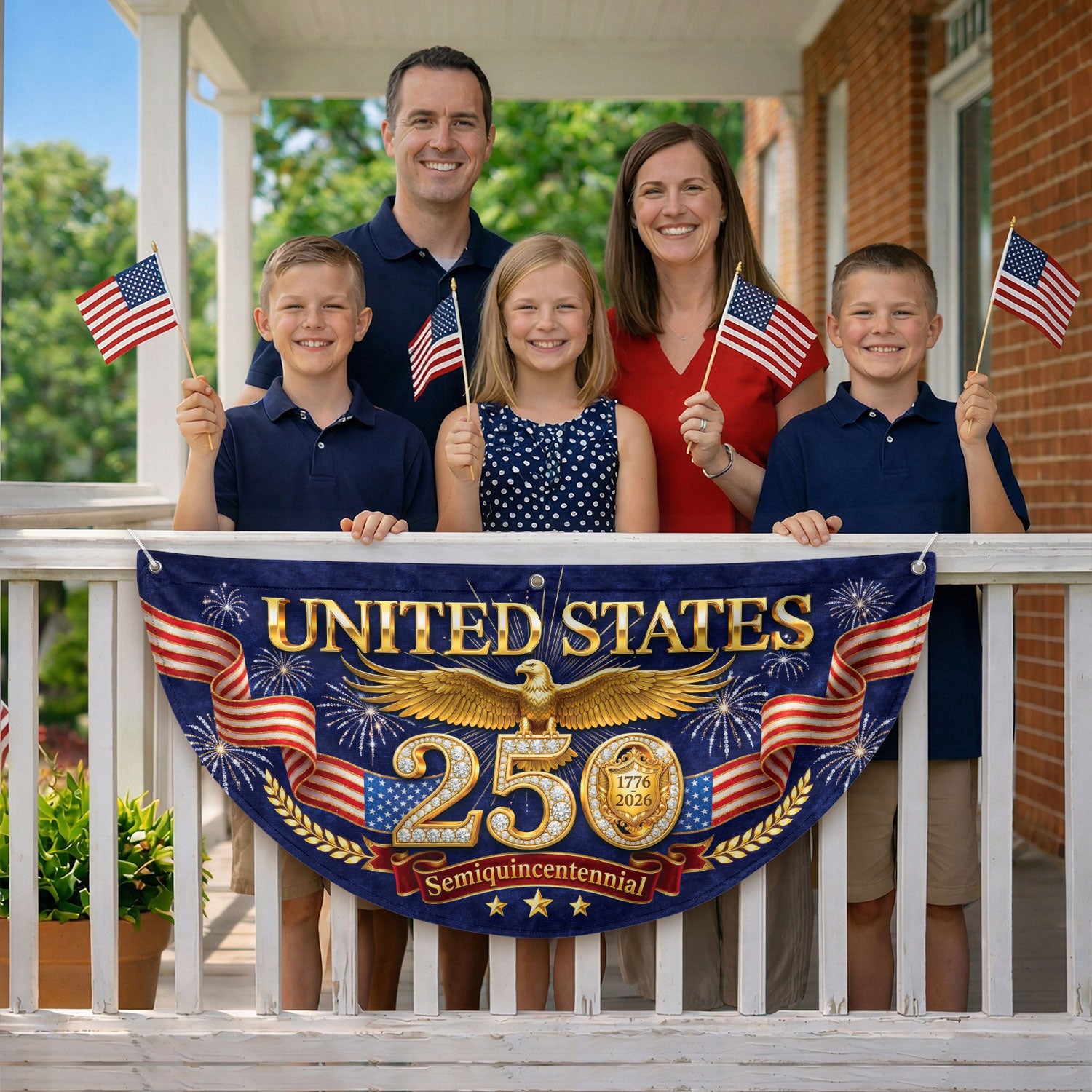 USA 250 Years Fence Flag 1776-2026 Patriotic Golden Eagle Outdoor Garden Decoration
