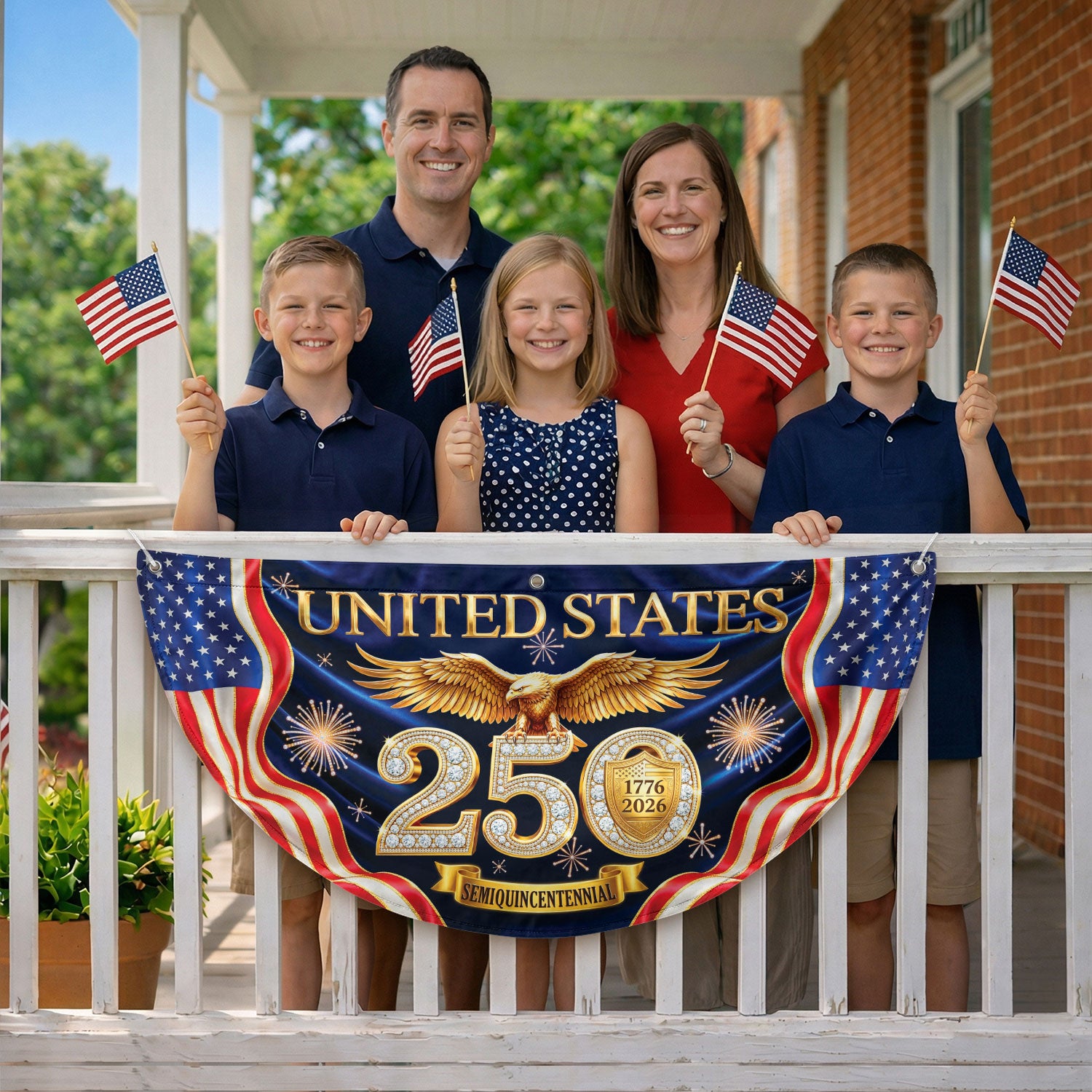 United States 250 Years Fence Flag 1776-2026 Patriotic Eagle Anniversary - Rust Field Wear