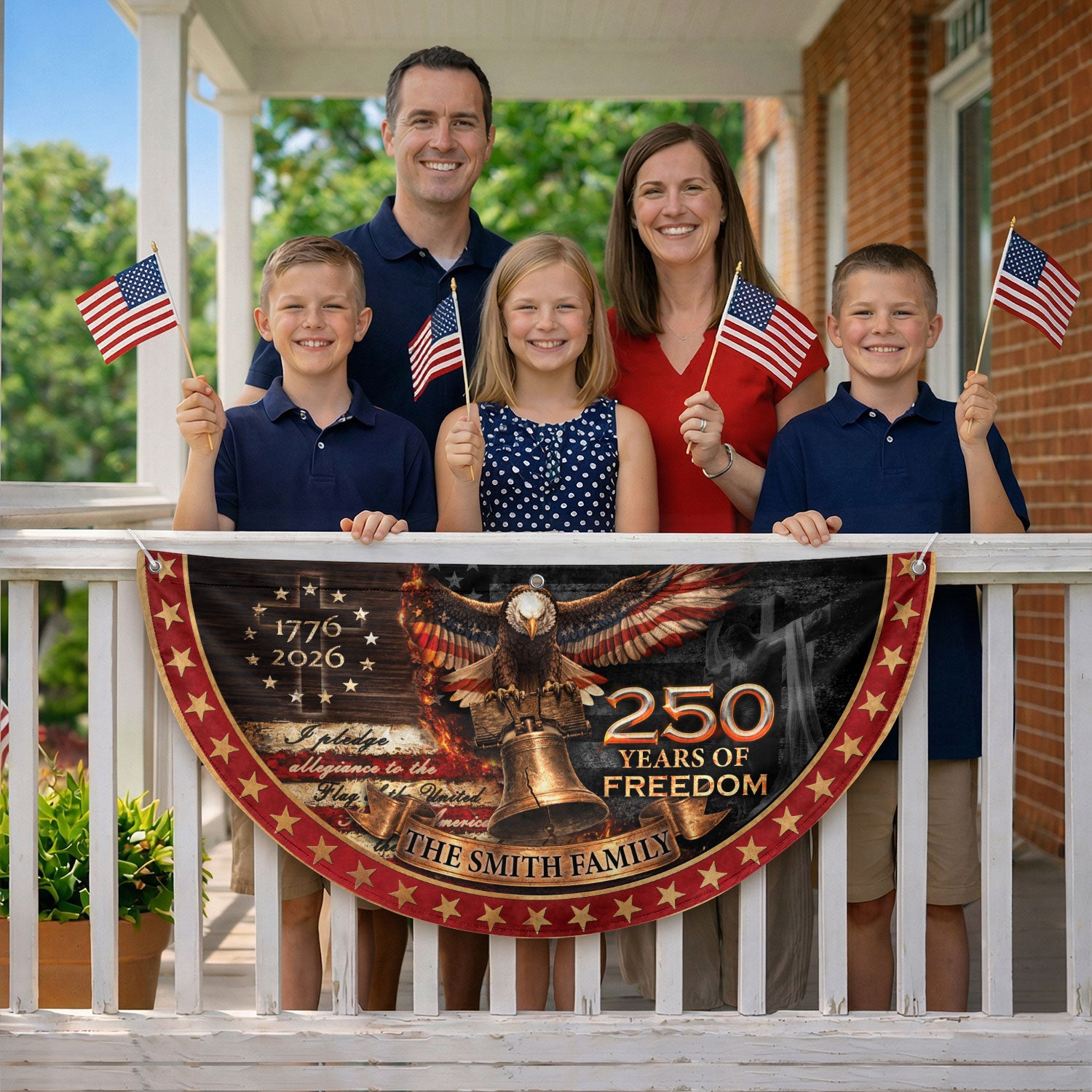 250 Anniversary USA Flag Fence Flag Custom Family Name Christian 250 Years Freedom Flag Design - Rust Field Wear