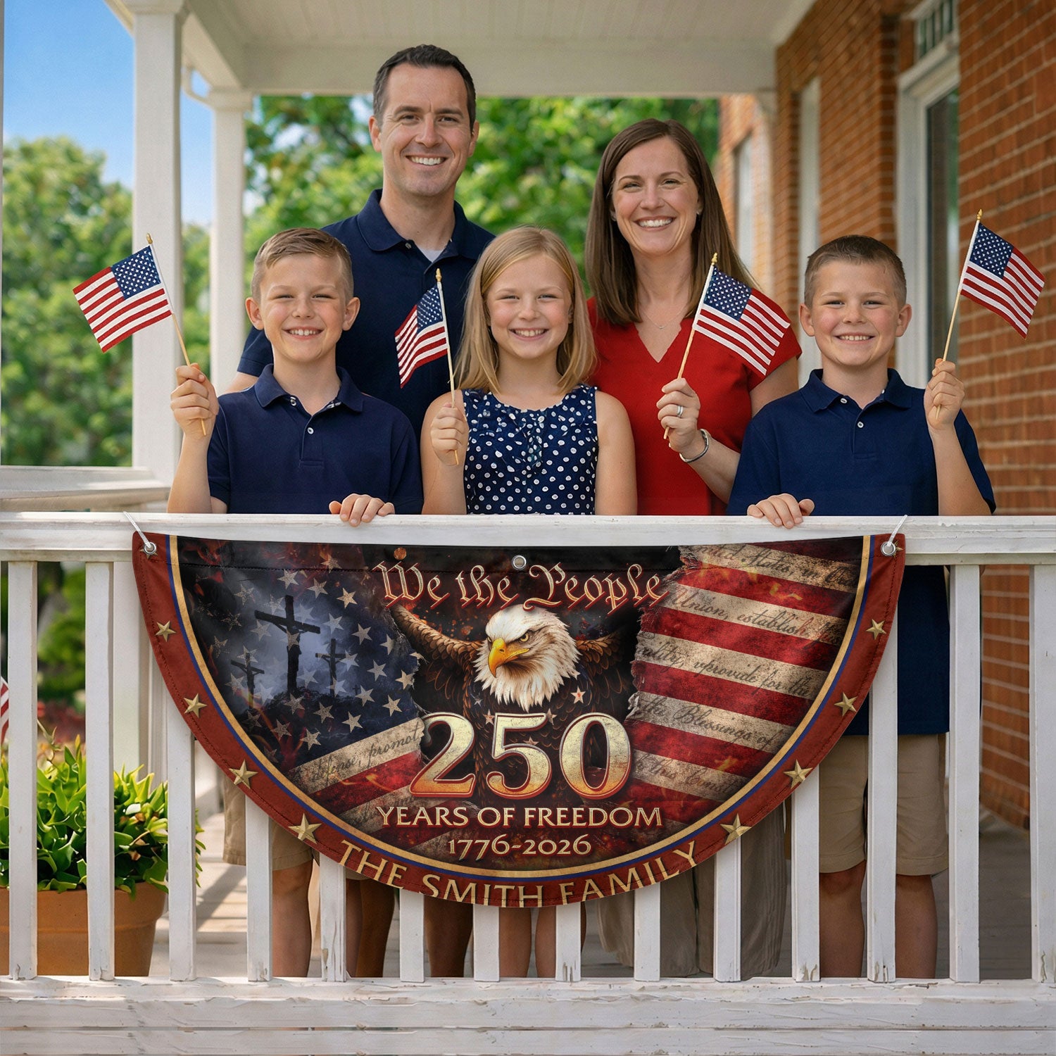 250 Christ Years of Freedom Flag Fence Flag Custom Family Name 250 Years Christian Flag American Flag with Cross Design - Rust Field Wear