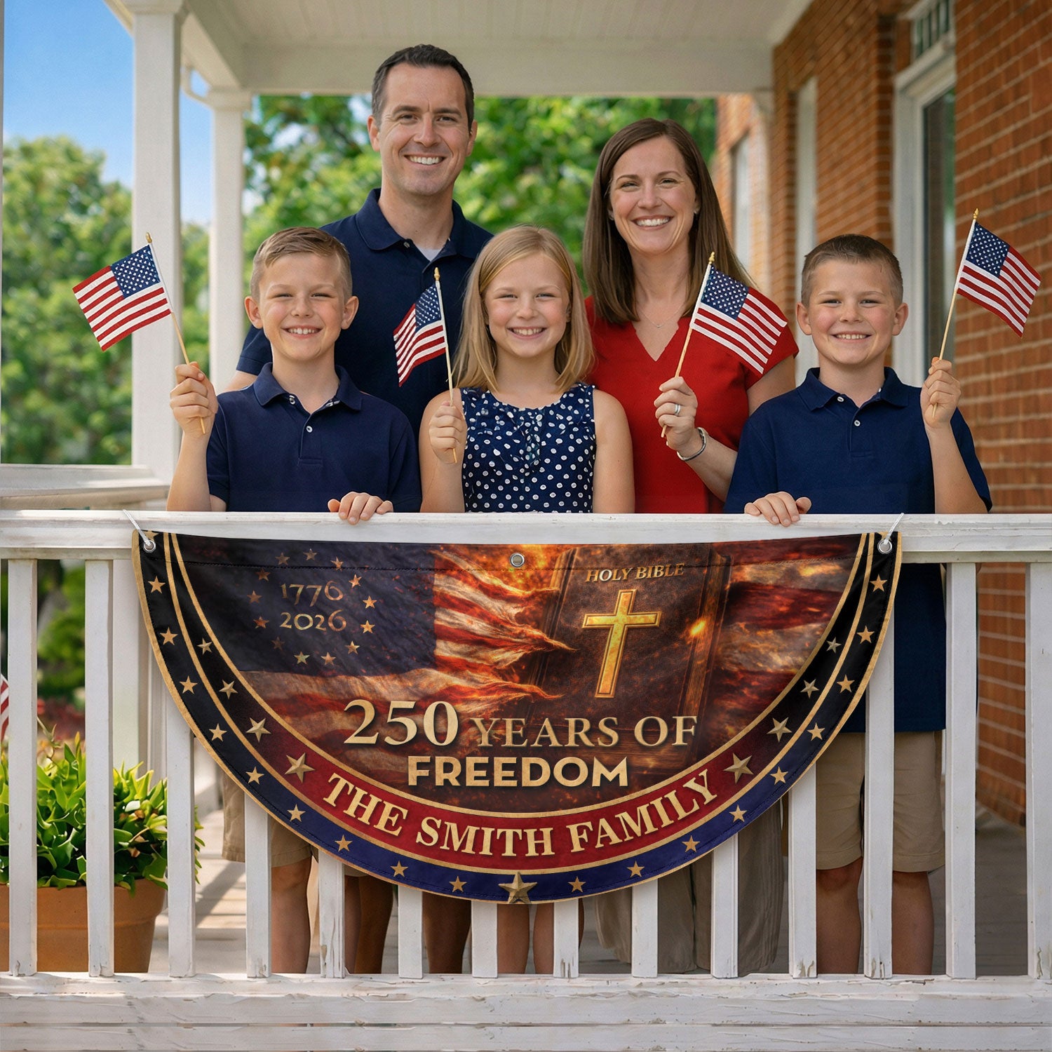 250 Christ Years Freedom Flag Fence Flag Custom Family Name 250 Years Christian Flag American Flag with Cross 250th Anniversary Design - Rust Field Wear