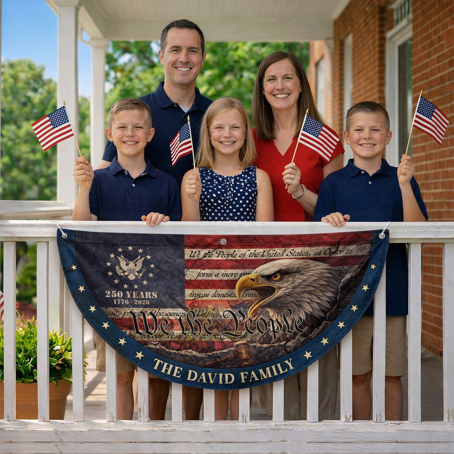 We The People Eagle Head Fence Flag Custom Family Name 250 Years Freedom 1776-2026 Patriotic Yard Decor - Rust Field Wear