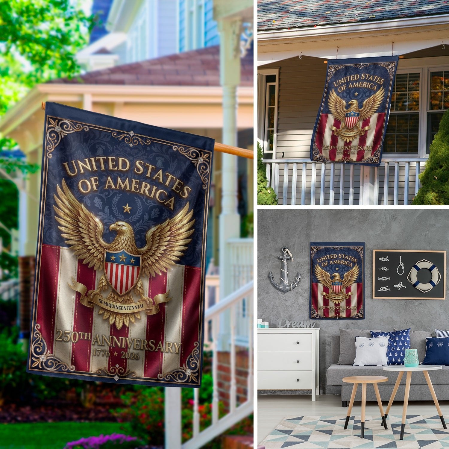 250th Anniversary House Flag USA Eagle Patriotic Banner 1776-2026 Outdoor Decor - Rust Field Wear